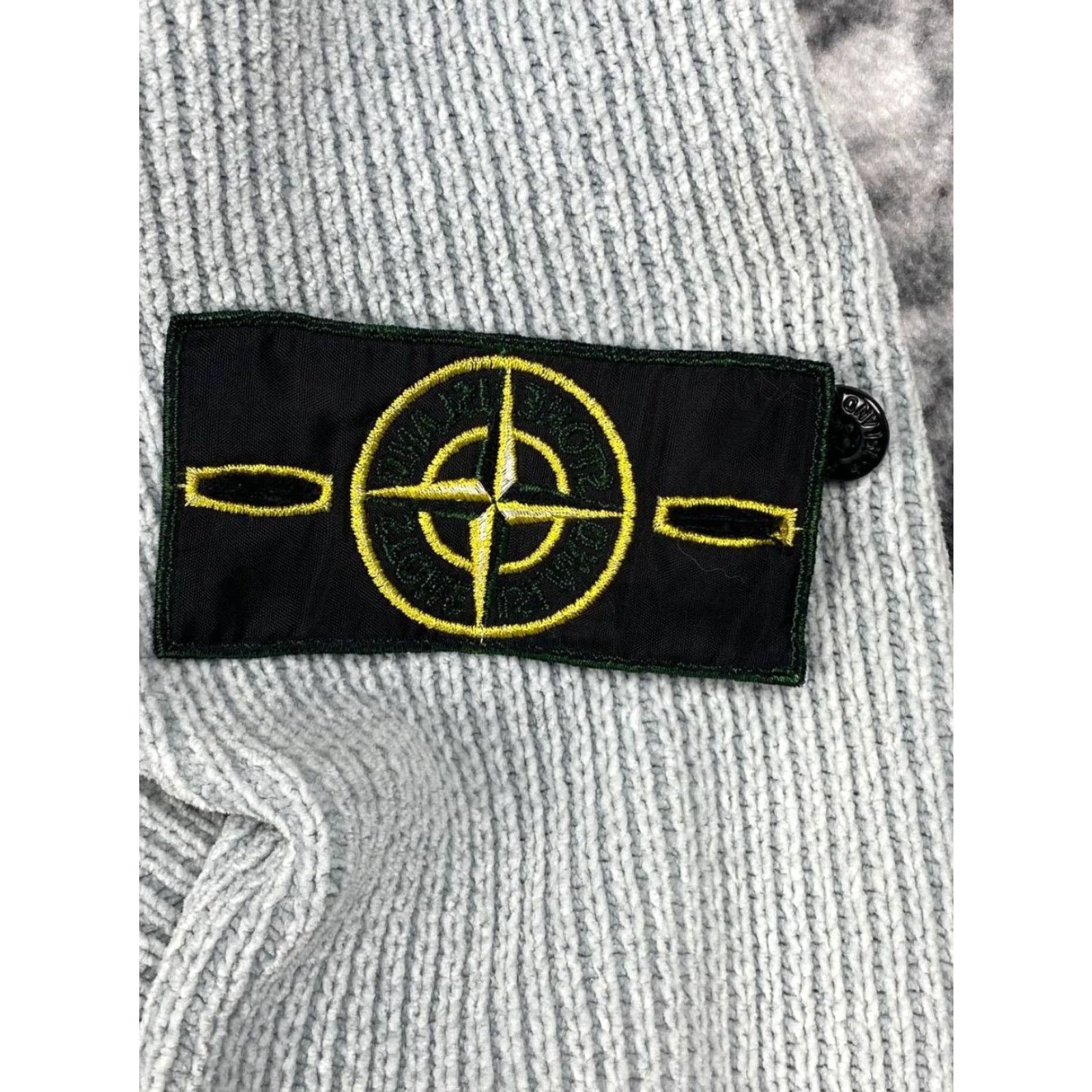 VINTAGE Stone Island Sweater Knit Turtleneck Men L Wool Gray Long Sleeve Pullover Regular Christmas 1999 Decade 90s Logo Knit Cardigan