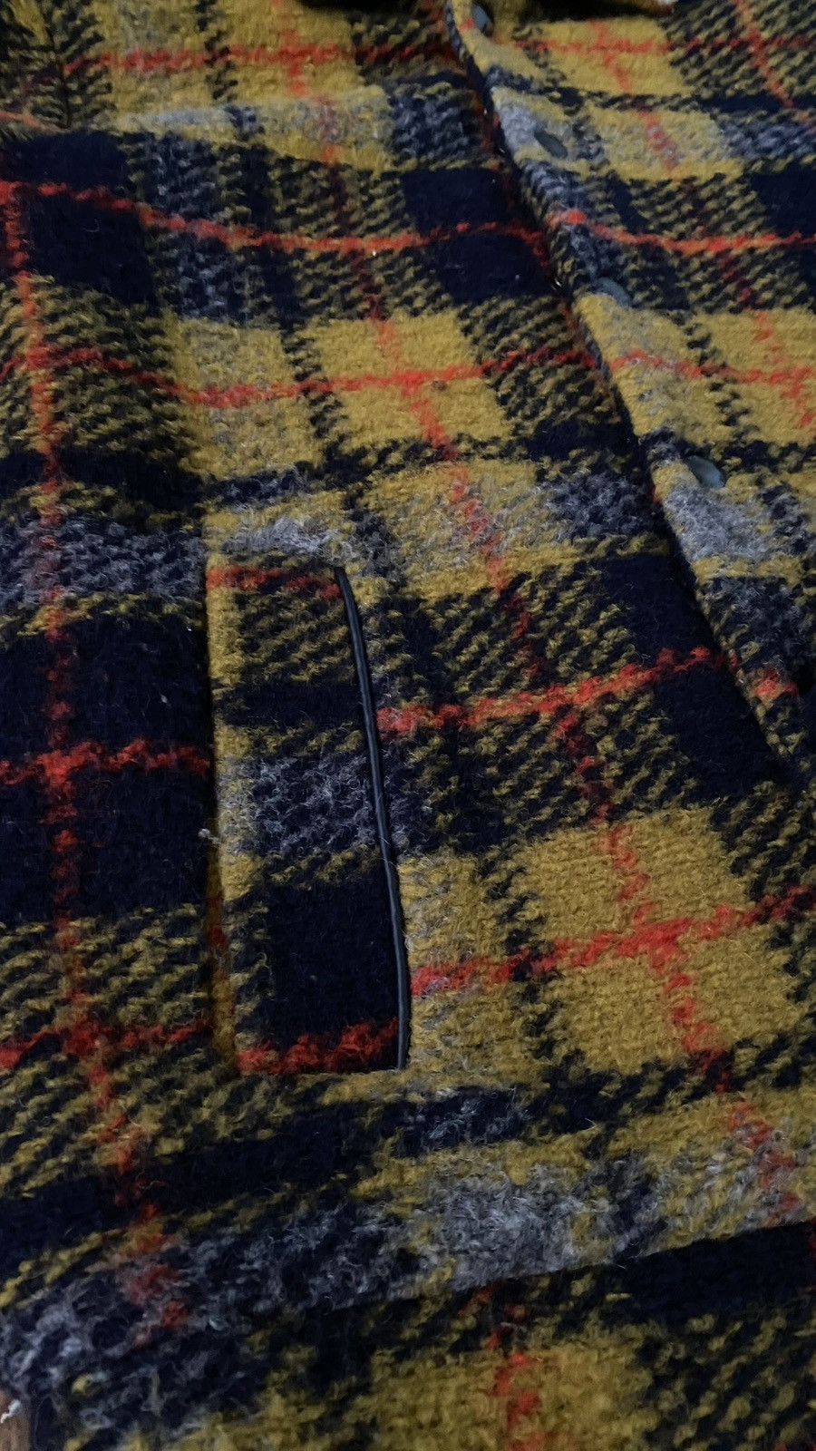 Plaid faux shearling lined wool blend trucker jacket outlet