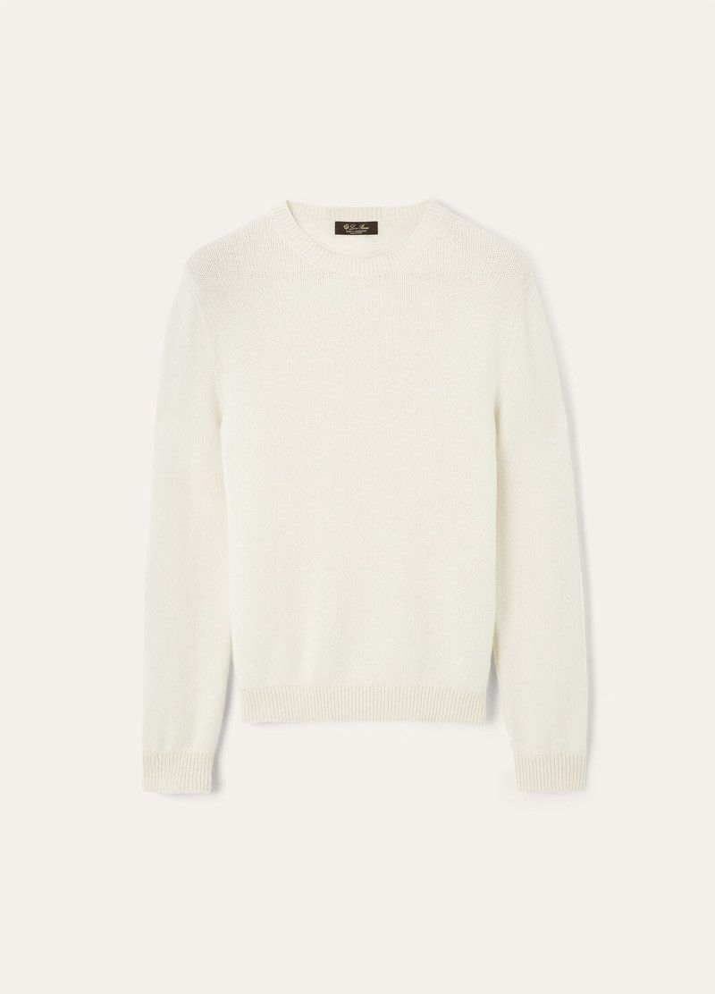 Loro Piana o1w1db10126 FAO2891 Fobello Crewneck Sweater in White Size US M / EU 48-50 / 2 - 1 Thumbnail