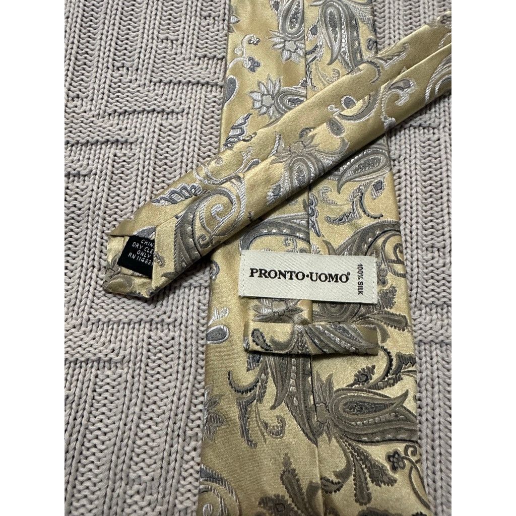 Pronto Uomo Pronto Uomo yellow paisley silk tie Size ONE SIZE - 3 Thumbnail