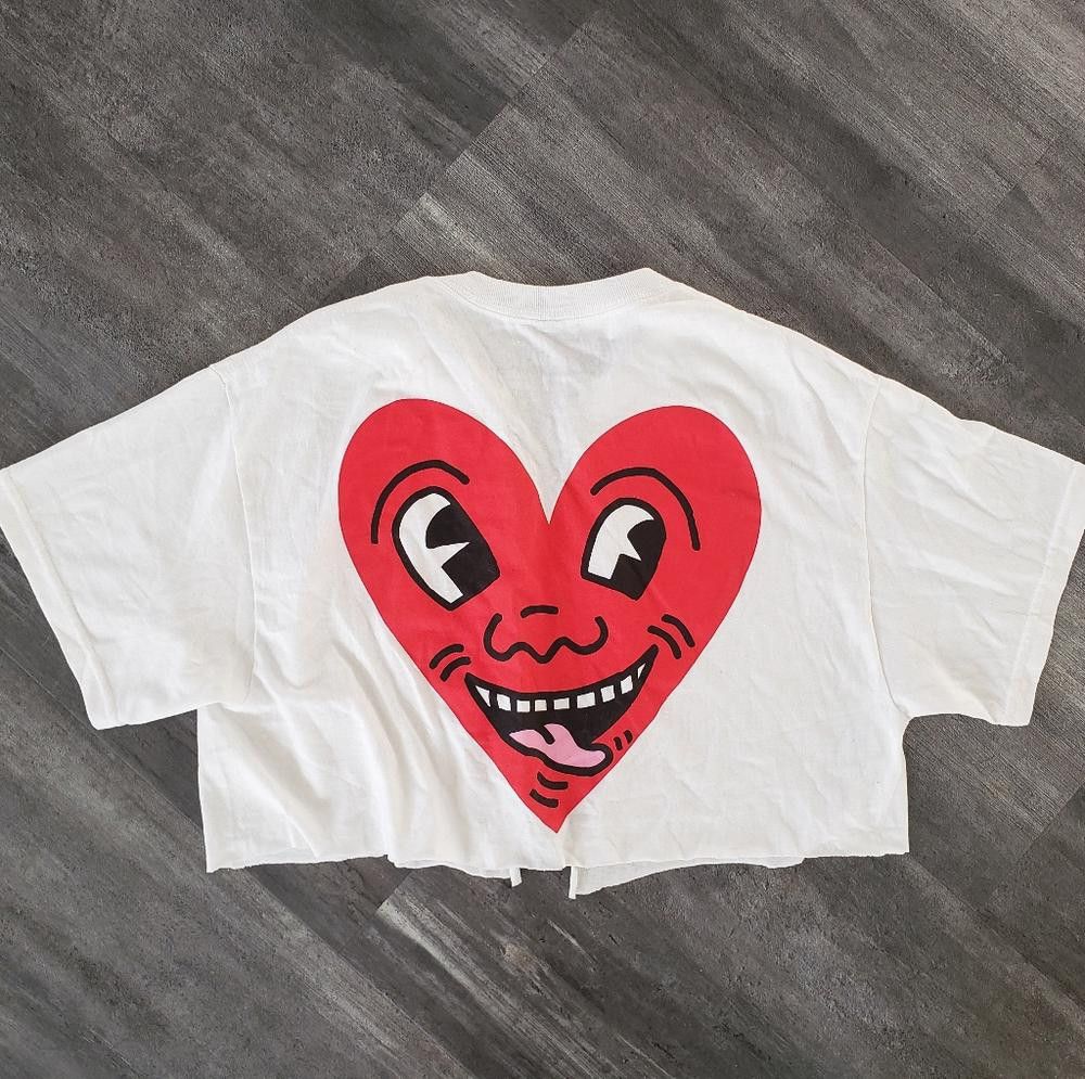 Keith Haring White Red Ripple KH Cropped Short Sleeve Size M / US 6-8 / IT 42-44 - 2 Thumbnail