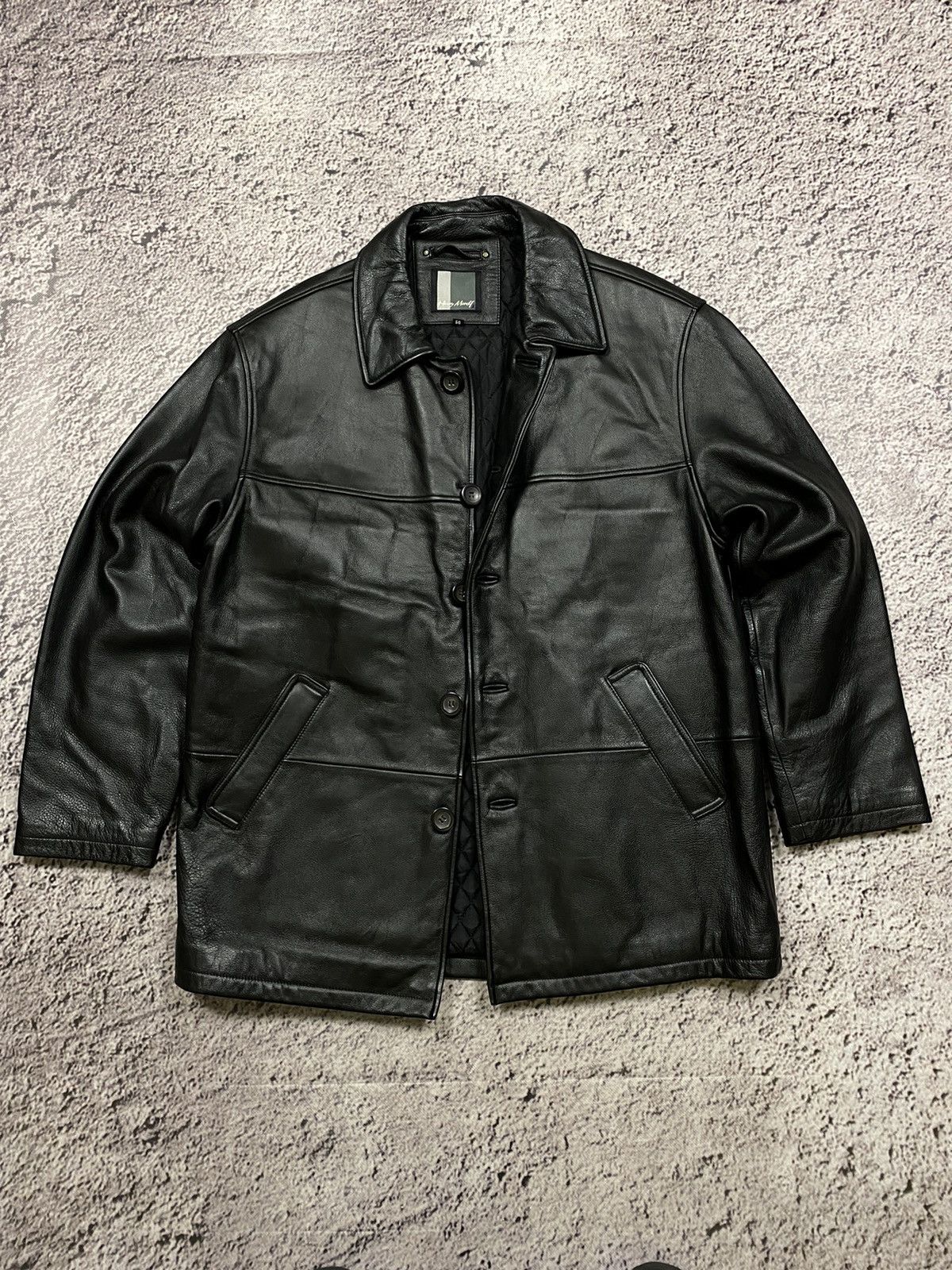 image of 90’S Genuine Real Leather Jacket in Black, Men's (Size Large)