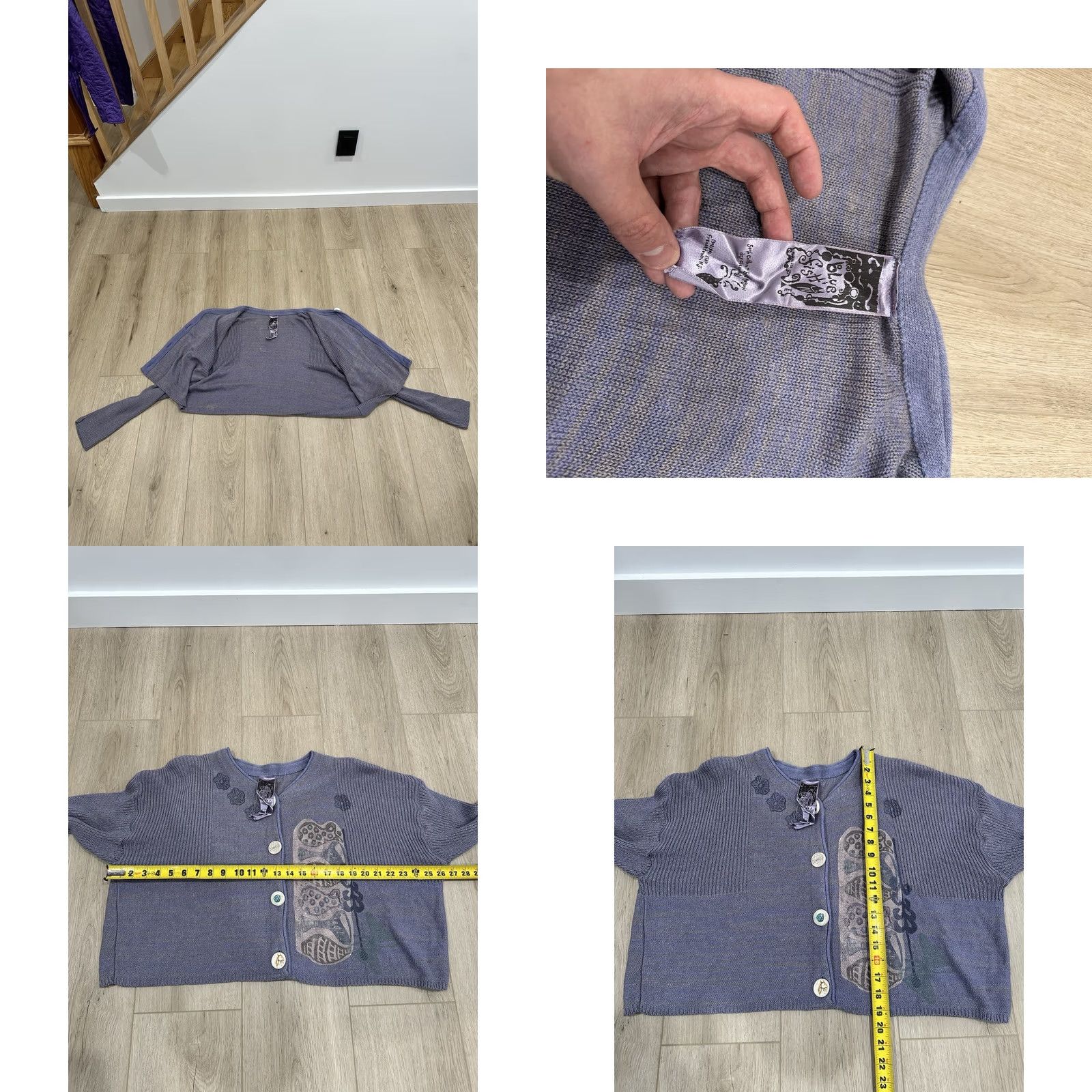 Vintage VINTAGE Blue Fish Cardigan Shirt Womens One Size Purple Tulip Round Neck Long Sleeve Button Up Cotton Rayon Pattern Flower Size ONE SIZE - 8 Thumbnail