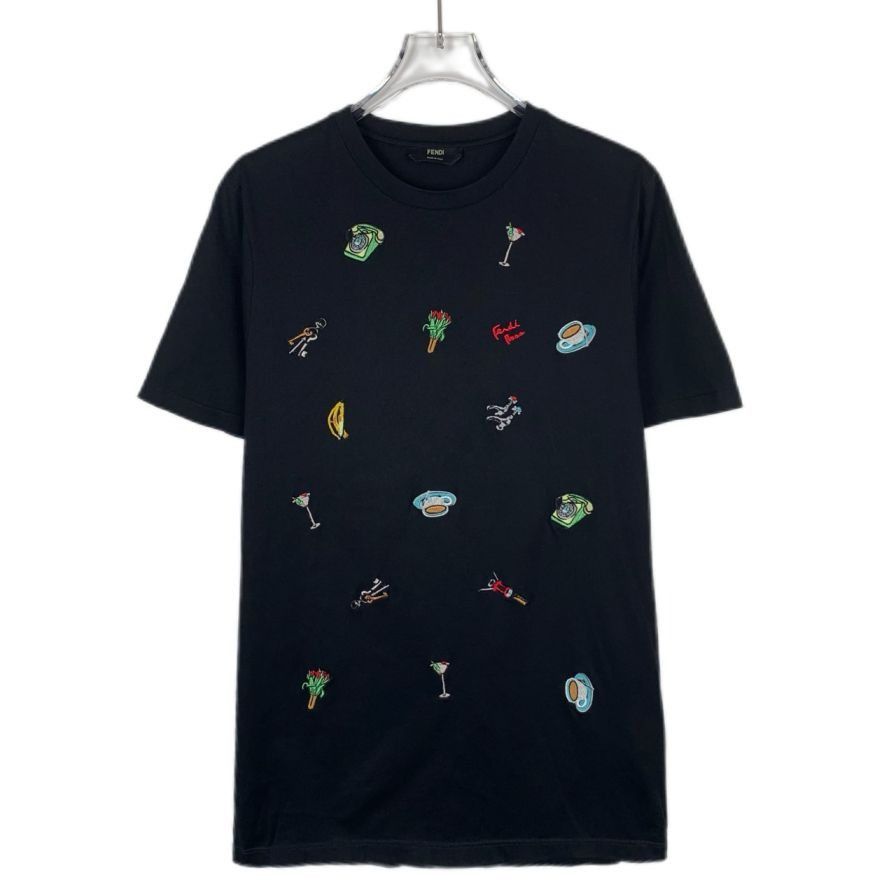 Fendi [Fendi] Embroidered Round-Neck Black Cotton Short-Sleeve T-S Size S / US 4 / IT 40 - 1 Thumbnail