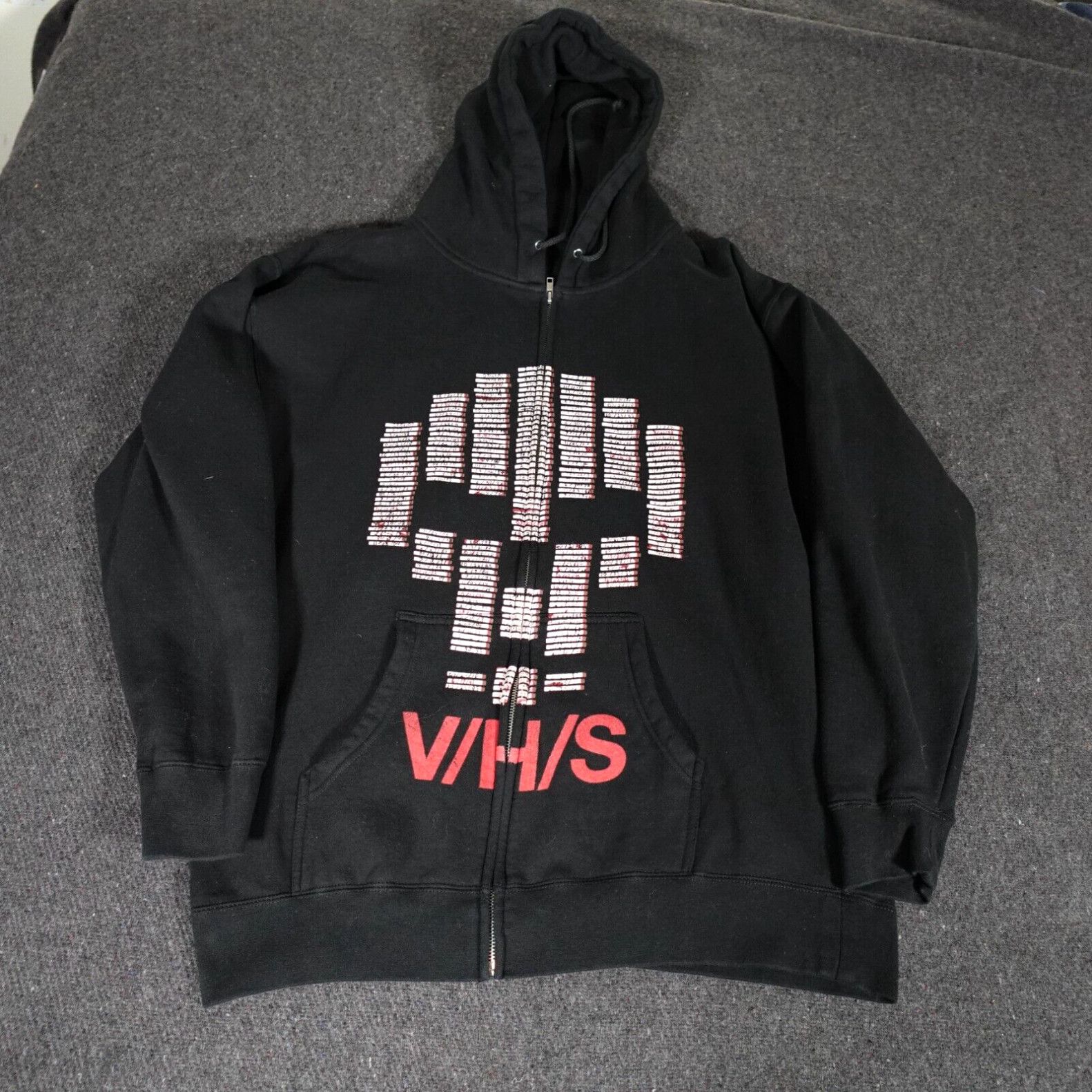 image of Vintage V/h/s Horror Movie Promo Hoodie Mens XL Full Zip 2012 Skull Face Logo Black in White