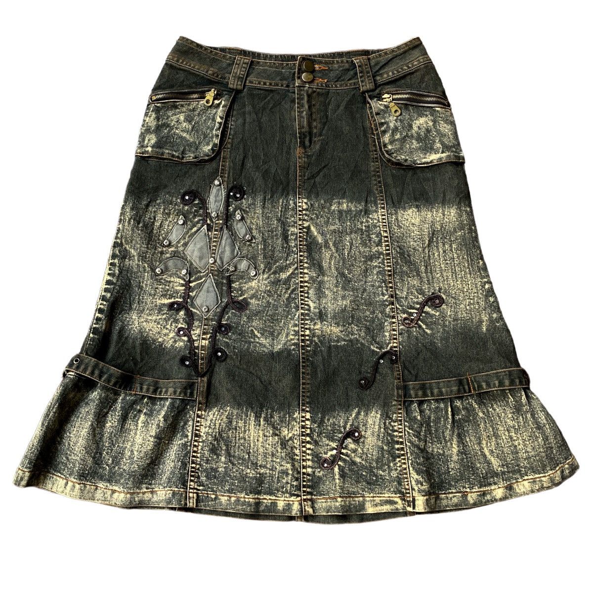 Hysteric Glamour Vintage Y2K Kufng Bondage Flared Mud Wash Denim Skirt Size 30" / US 8 / IT 44 - 1 Thumbnail