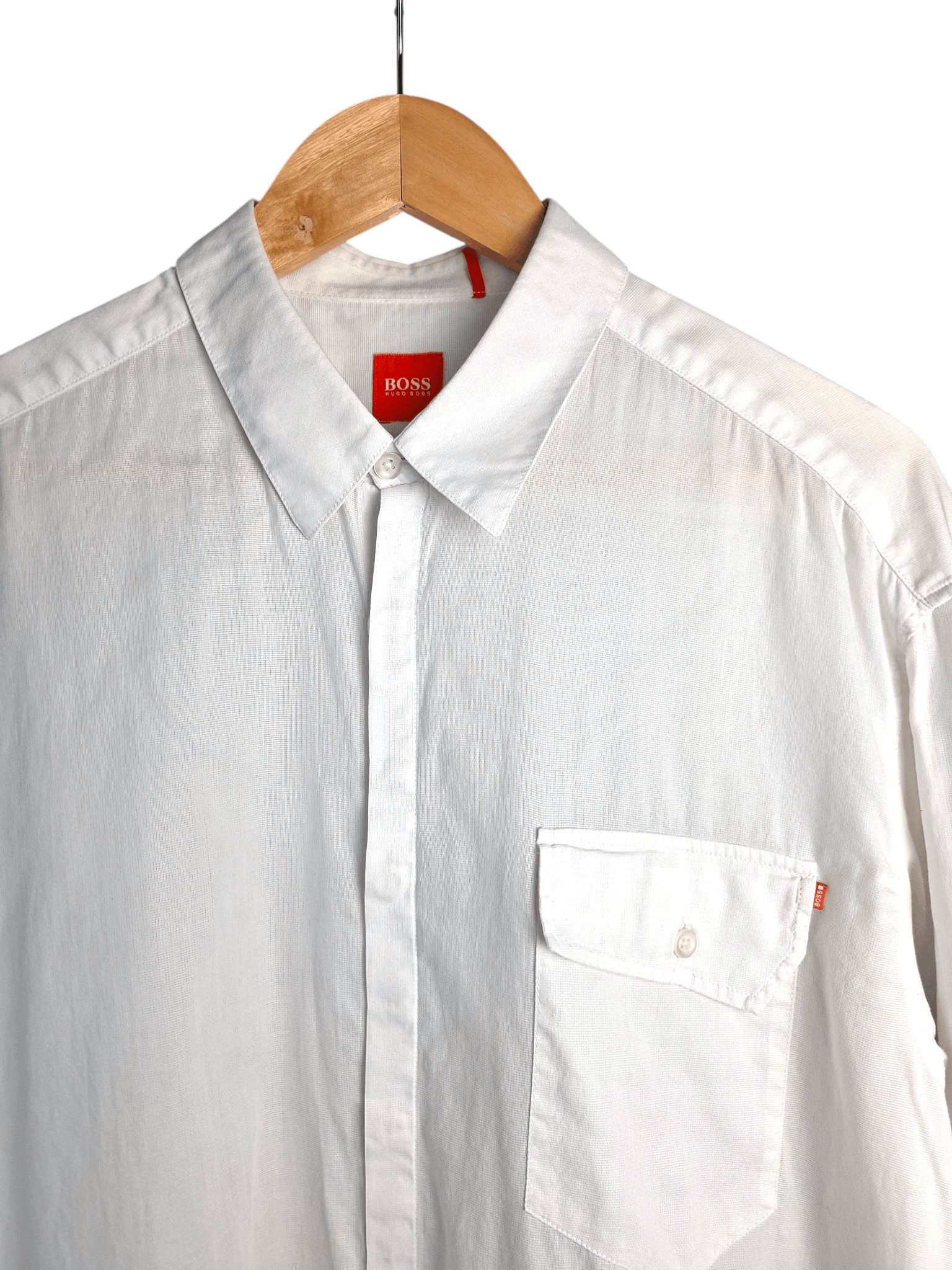 Hugo Boss Hugo Boss White Cotton Shirt Drawstring Hem Roll Tab Sleeve Size US L / EU 52-54 / 3 - 8 Thumbnail