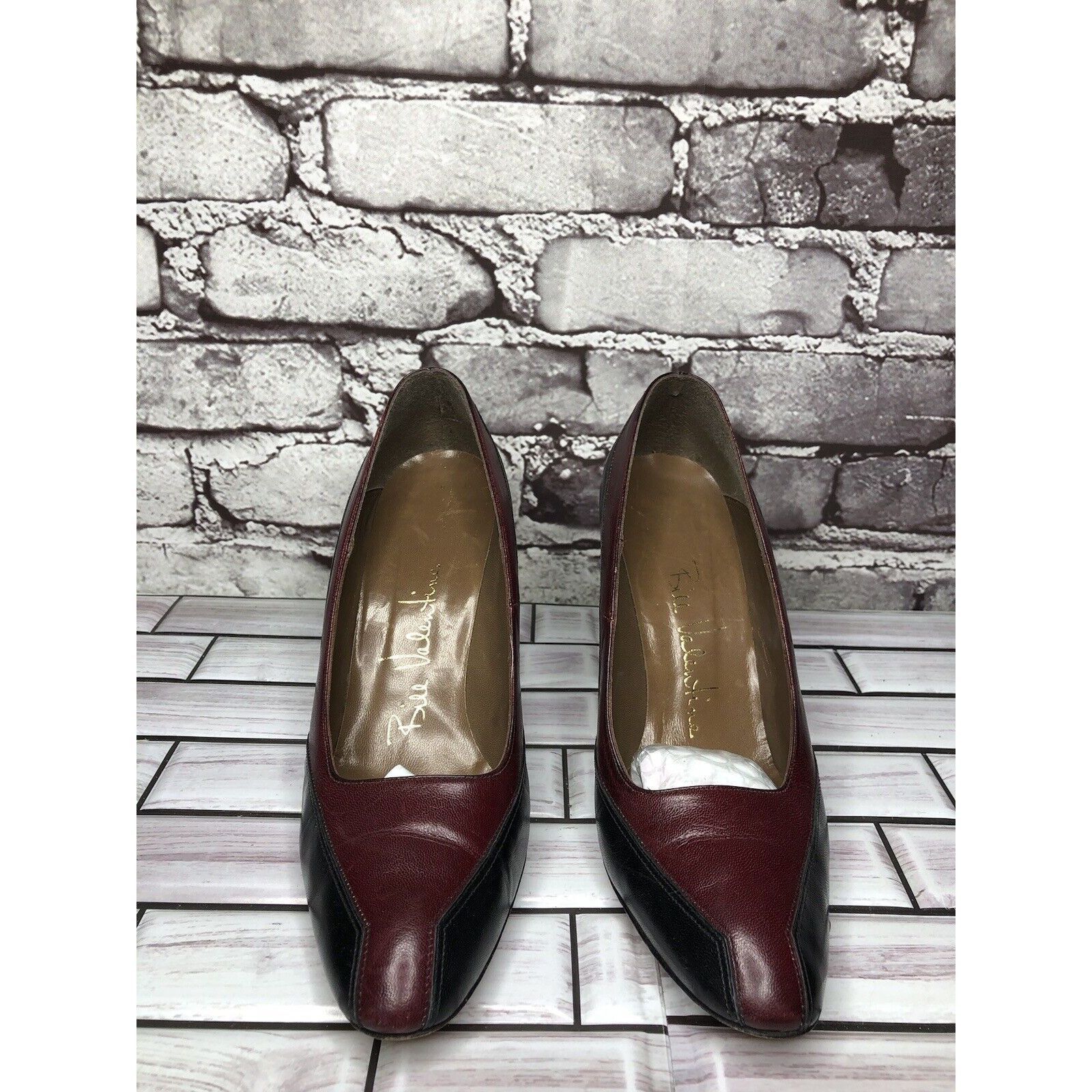Other Bill Valentine VTG Burgundy Leather Slip On Classic Heels Wo Size US 7 / IT 37 - 22 Thumbnail