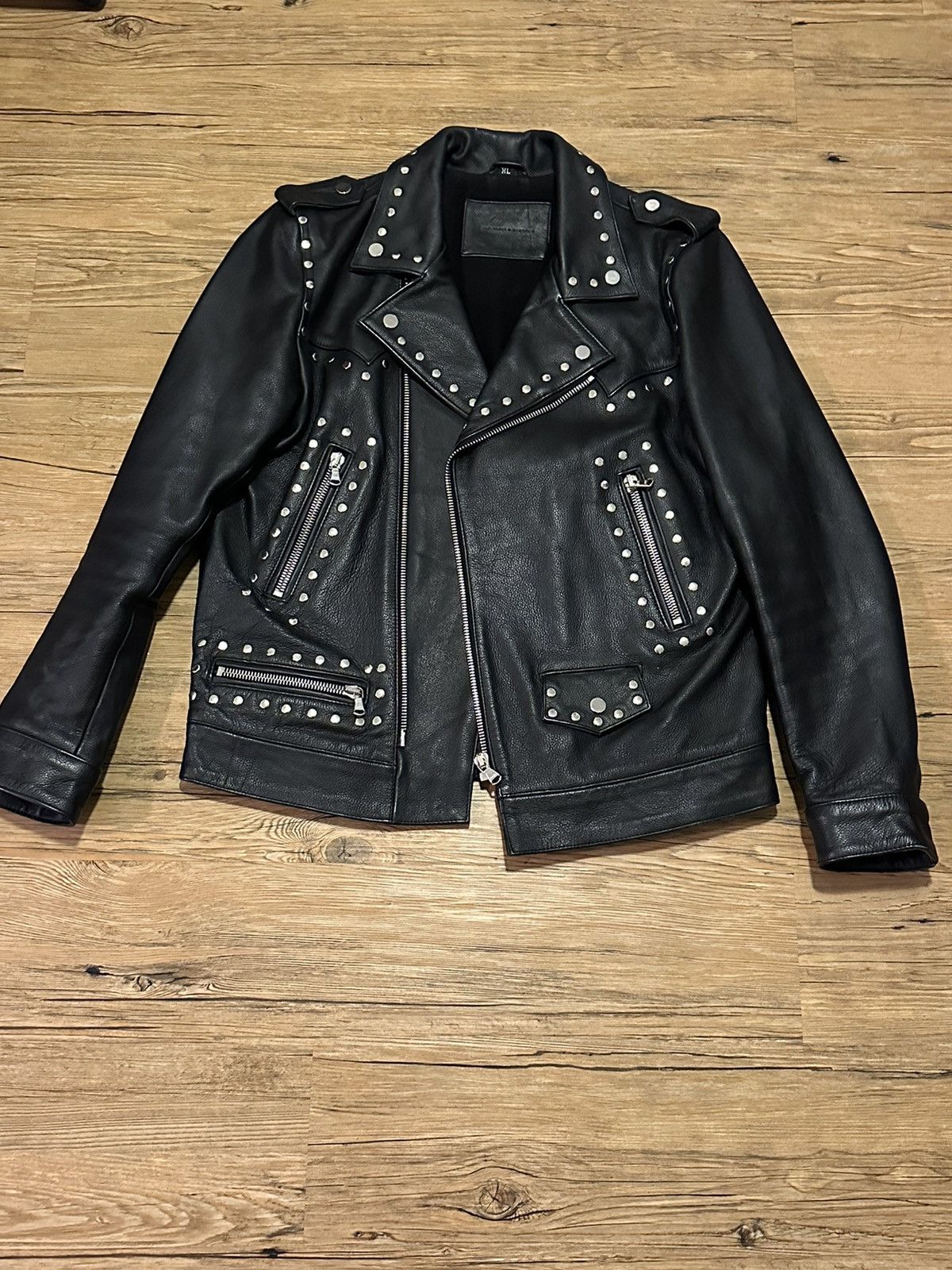 image of Alexander Digenova Digenova Black Leather Stud Biker Motorcycle Jacket Xl, Men's