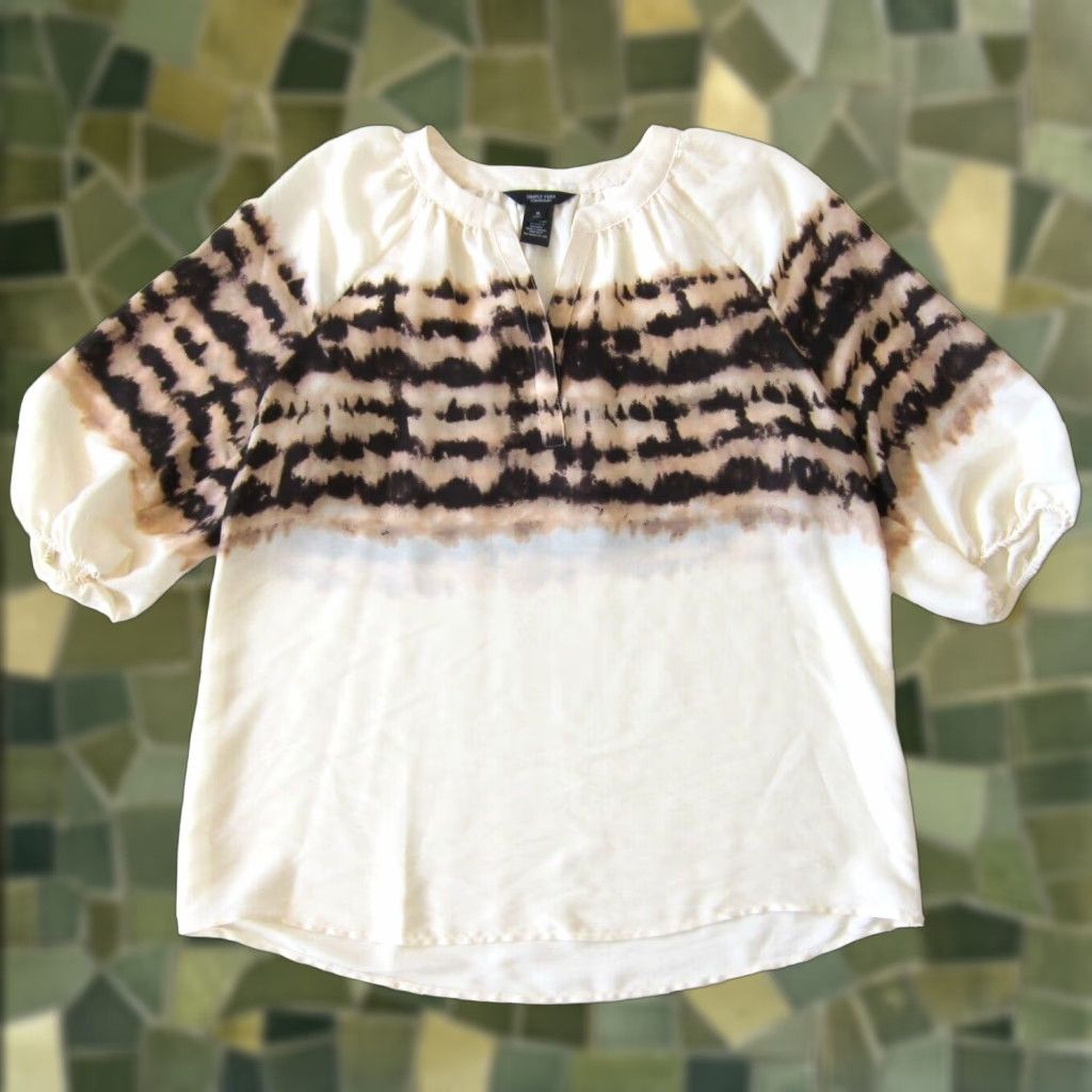 Vintage Simply Vera Wang Blouse Tunic 3/4 Sleeve Tie Dye M Ivory Pink Brown Ladies Size M / US 6-8 / IT 42-44 - 1 Thumbnail