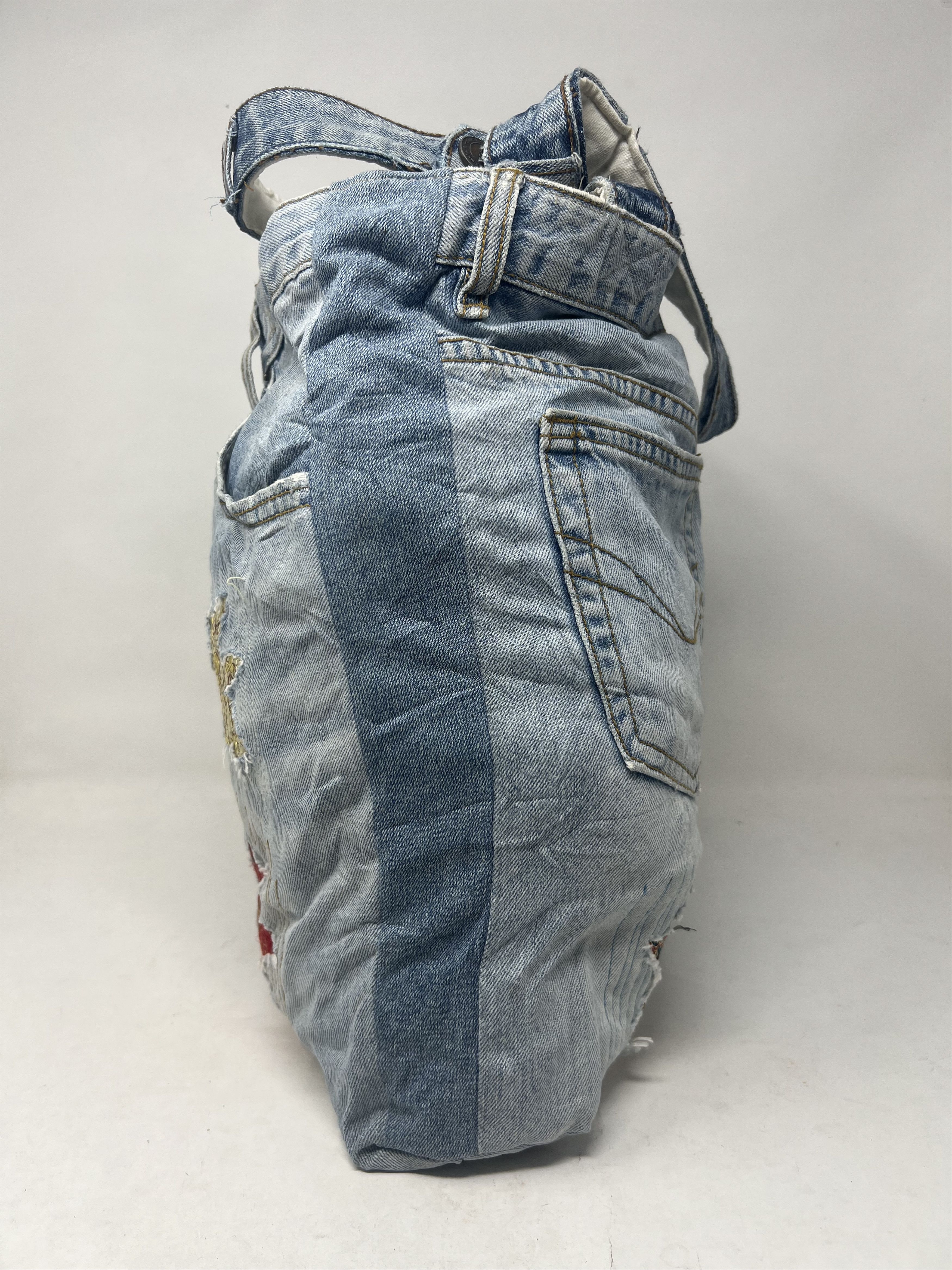 Japanese Brand Patchwork Denim Distressed Style Tote Bag Size ONE SIZE - 3 Thumbnail