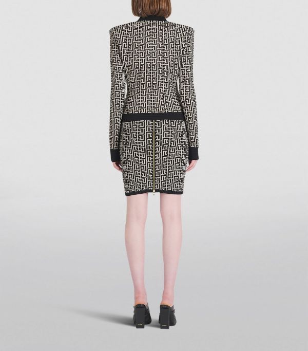 Balmain o1w1db10624 Zipped Monogram Knit Jacket Size XS / US 0-2 / IT 36-38 - 4 Thumbnail