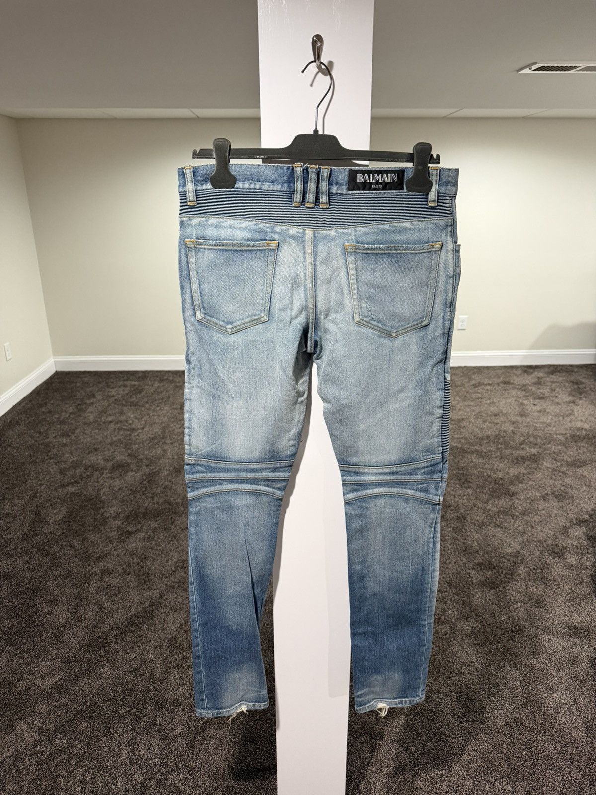 Balmain Balmain OG Biker Distressed Stone Wash Blue Denim Jeans Size US 31 - 3 Thumbnail