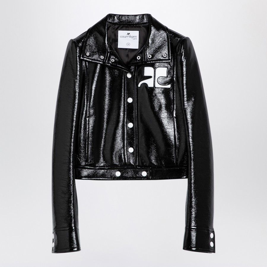 Courreges o1d2blof0824 Shiny Nylon Jacket With Logo in Black Size S / US 4 / IT 40 - 1 Thumbnail