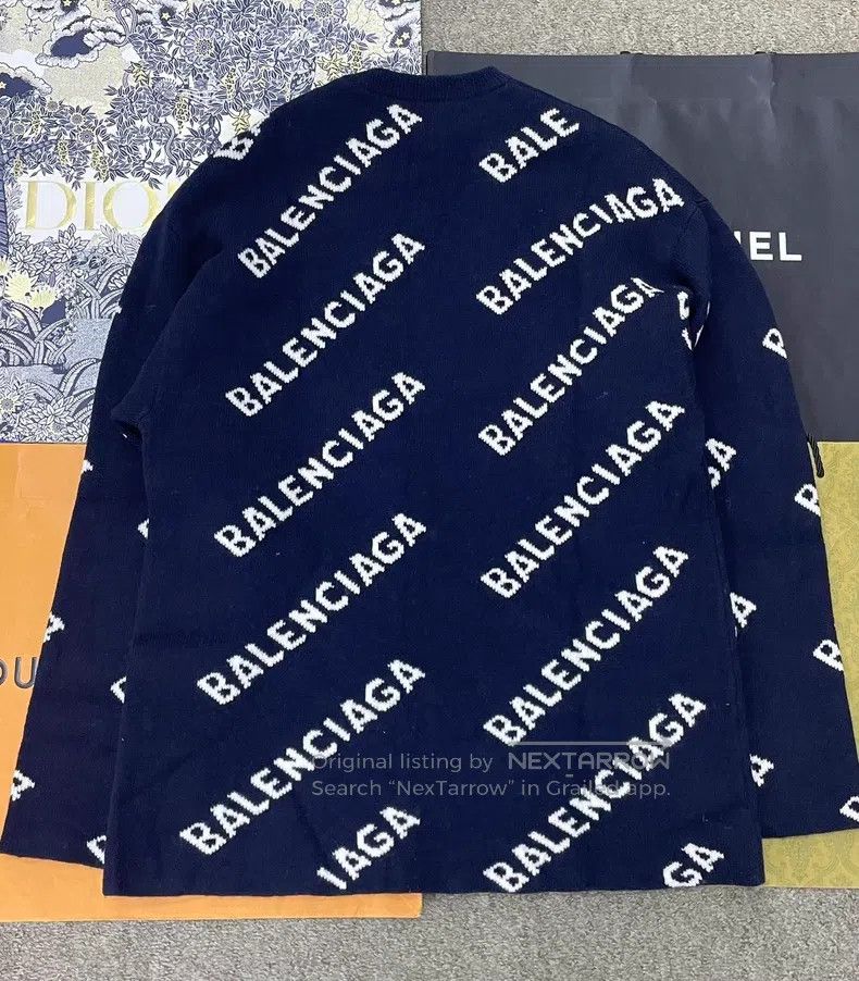 Balenciaga Balenciaga Blue and White Letter Logo Wool Sweater Size US S / EU 44-46 / 1 - 2 Thumbnail