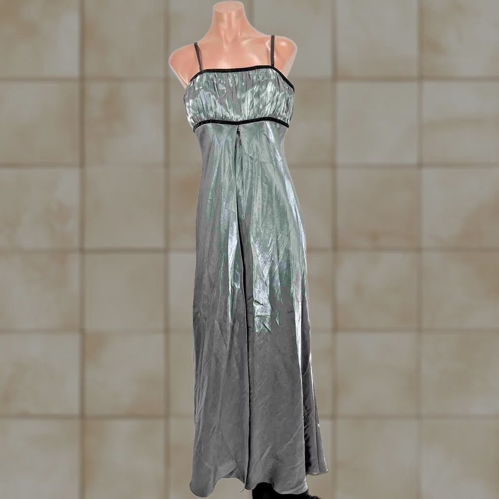 Vintage Vintage Silver Satin Strappy Formal Prom 90s Y2K Sexy Shiny Wet Look Dress Size XL / US 12-14 / IT 48-50 - 1 Thumbnail