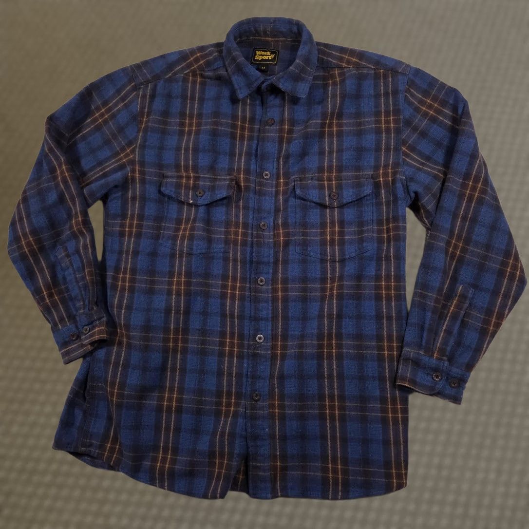 Vintage VINTAGE Work n' Sport Shirt Mens LT Blue Plaid Flannel Long Sleeve Button Up Workwear Size US L / EU 52-54 / 3 - 1 Thumbnail