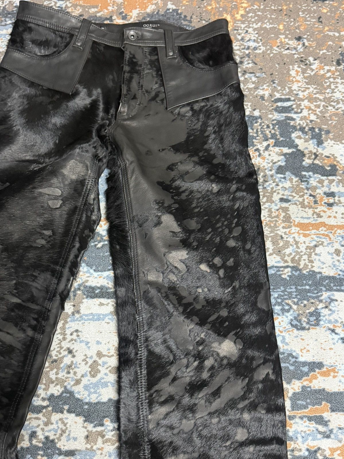 Japanese Brand Black Uneven Furry / Hair-On Hide Leather Pants Size US 32 / EU 48 - 5 Thumbnail