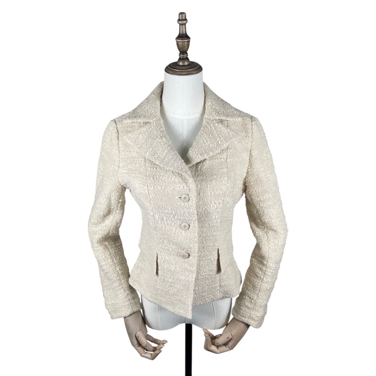 Karl Lagerfeld Vintage KL Karl Lagerfeld Cream Bouclé Tweed Blazer Jacket Size M / US 6-8 / IT 42-44 - 1 Thumbnail