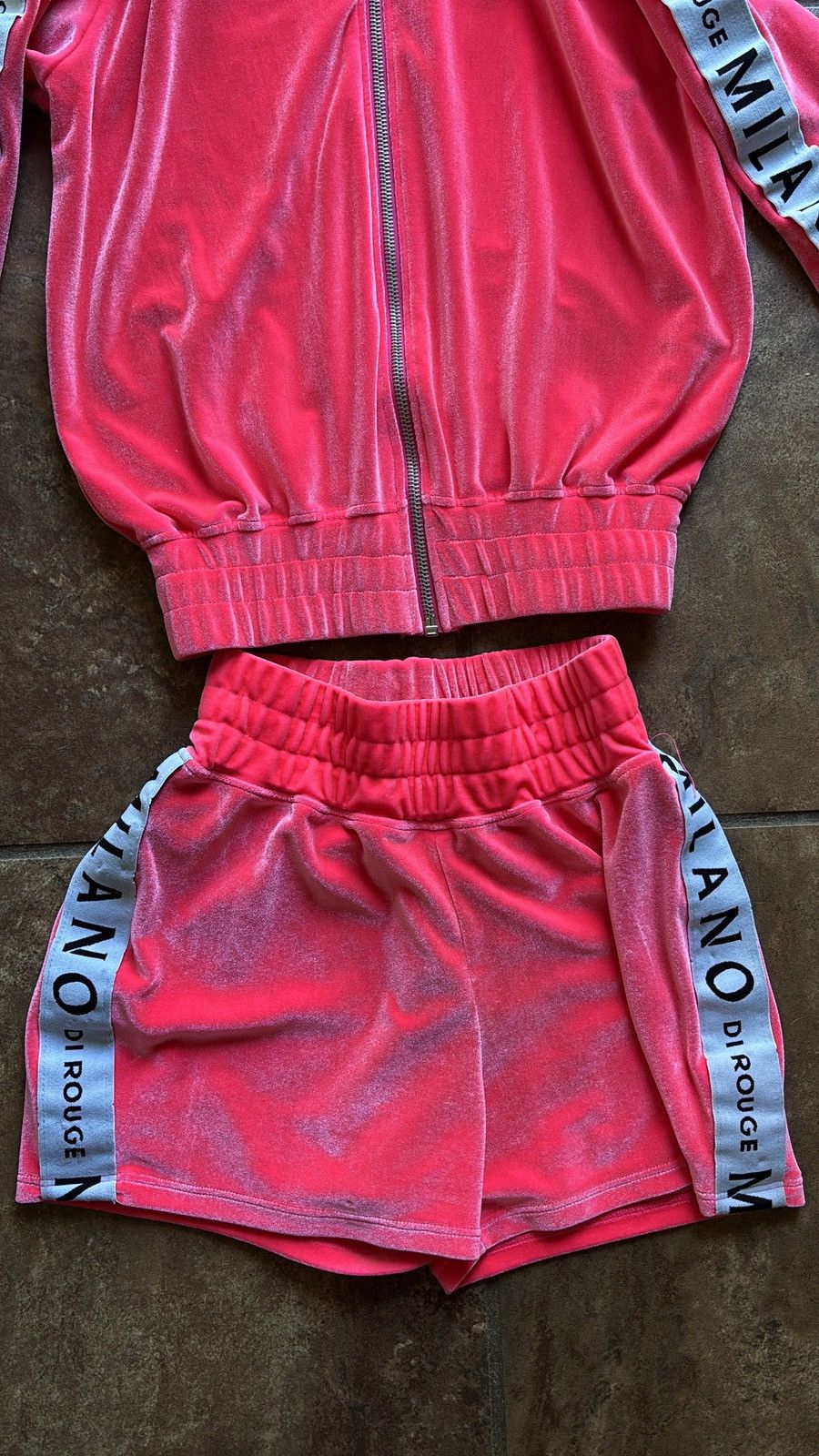 Other Milano De Rouge Pink Velour Jacket & Shorts Set Size M / US 6-8 / IT 42-44 - 2 Thumbnail