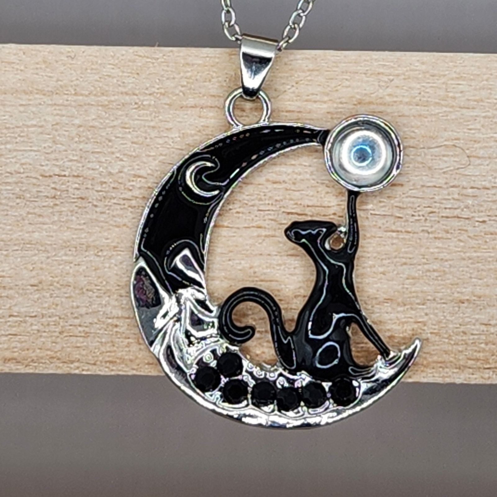 Other Black Cat on Crescent Moon Necklace with Moonstone Accent Size ONE SIZE - 6 Thumbnail