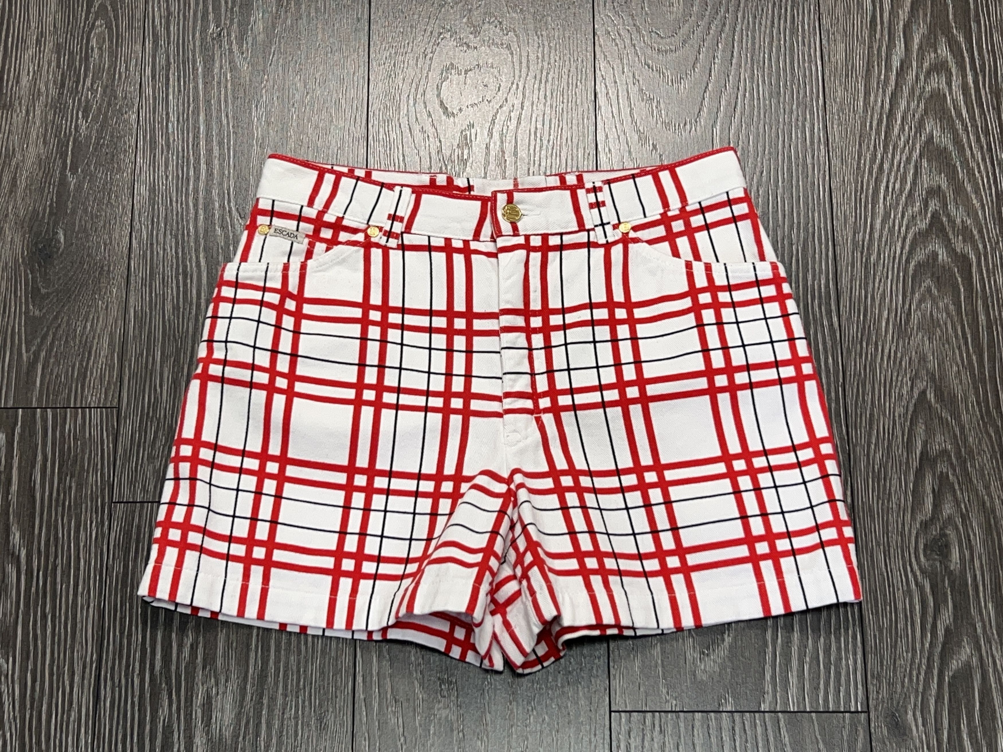 Escada Vintage Margaretha Ley Luxury Check Cotton Denim Shorts Size 27" / US 4 / IT 40 - 1 Thumbnail