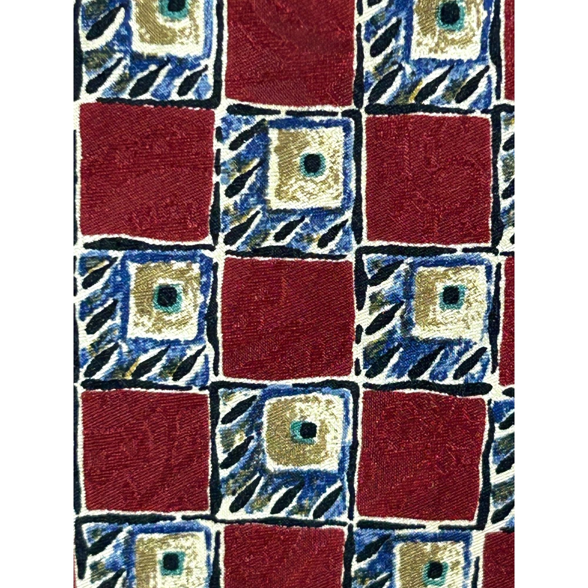 Other Today’s Man Silk Tie Vtg 90s Italy Geometric Checkered Burgu Size ONE SIZE - 11 Thumbnail