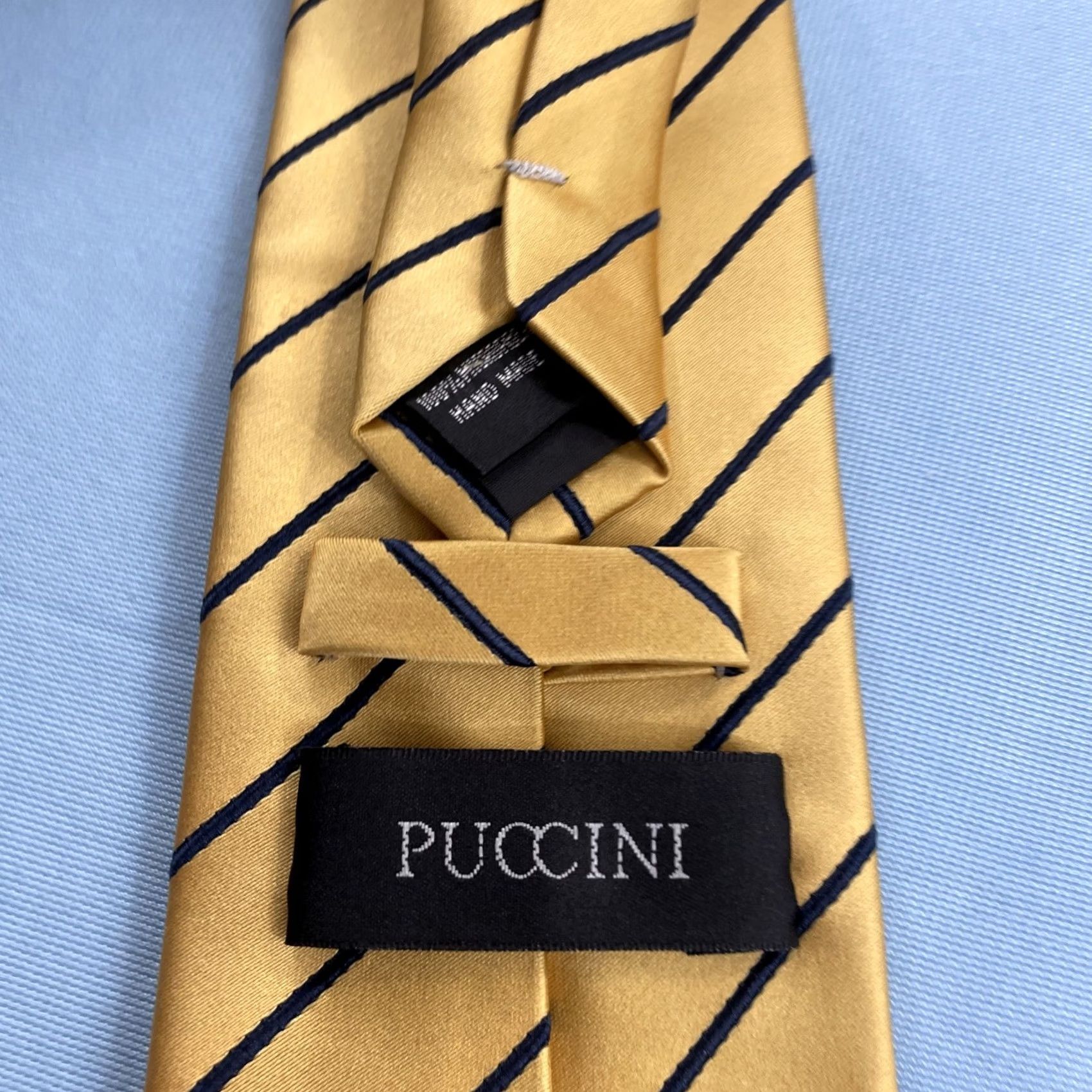 Vintage VINTAGE Puccini Necktie, Tie, 90s, Handmade, Microfiber Repp, Yellow Striped Blue, 3.5x62, Vintage, Boxer Cap? Size ONE SIZE - 6 Thumbnail