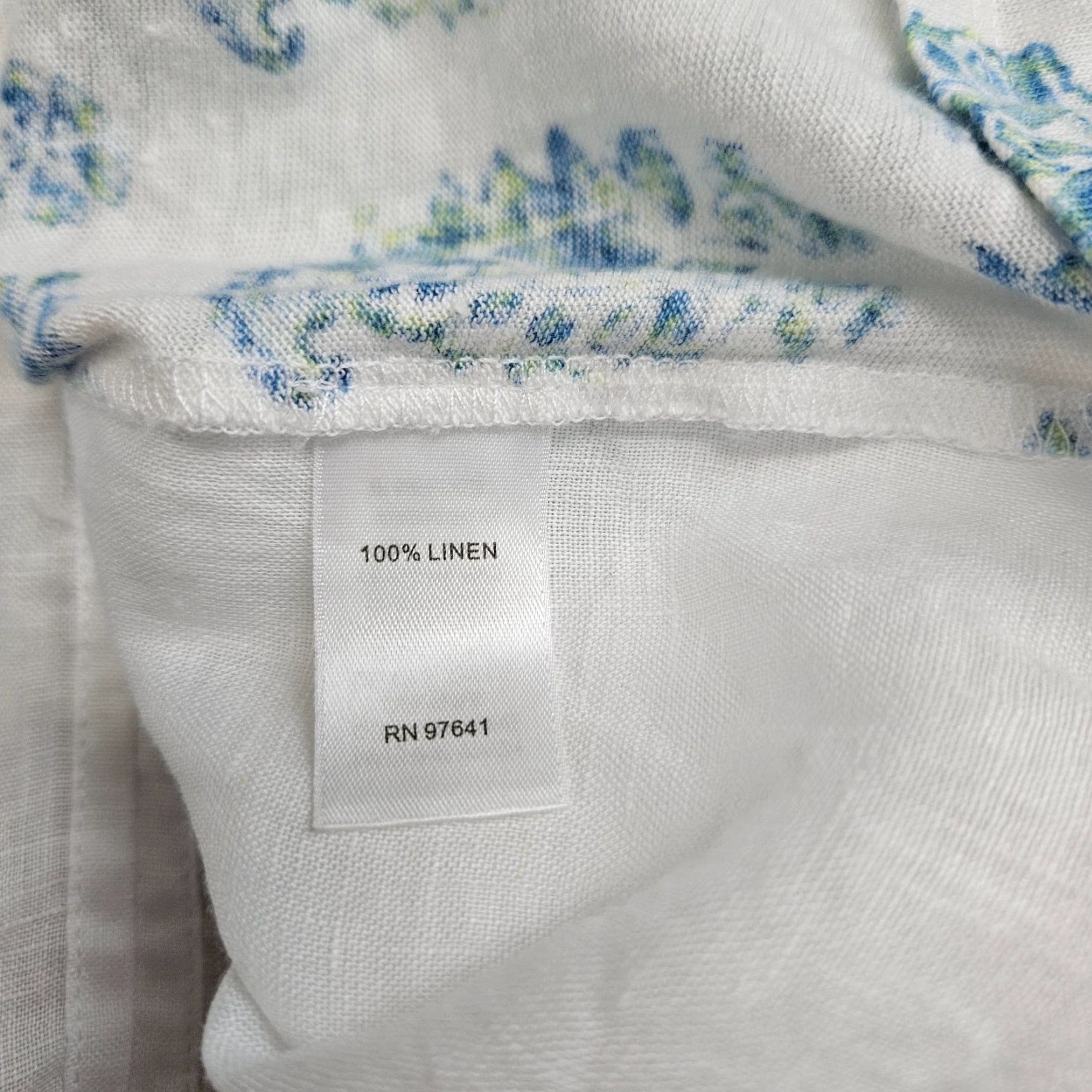 J. Jill J Jill Love Linen Womens Top Sz Large White Blue Paisley Short Sleeve Blouse Size L / US 10 / IT 46 - 6 Thumbnail