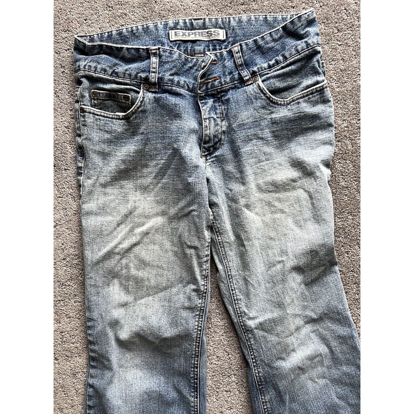 Express Express Jeans Womens 8S Flare Jeans Blue Denim 5-Pocket Regular Belt Loops Cotton Blend Medium Wash Size 30" / US 8 / IT 44 - 2 Thumbnail