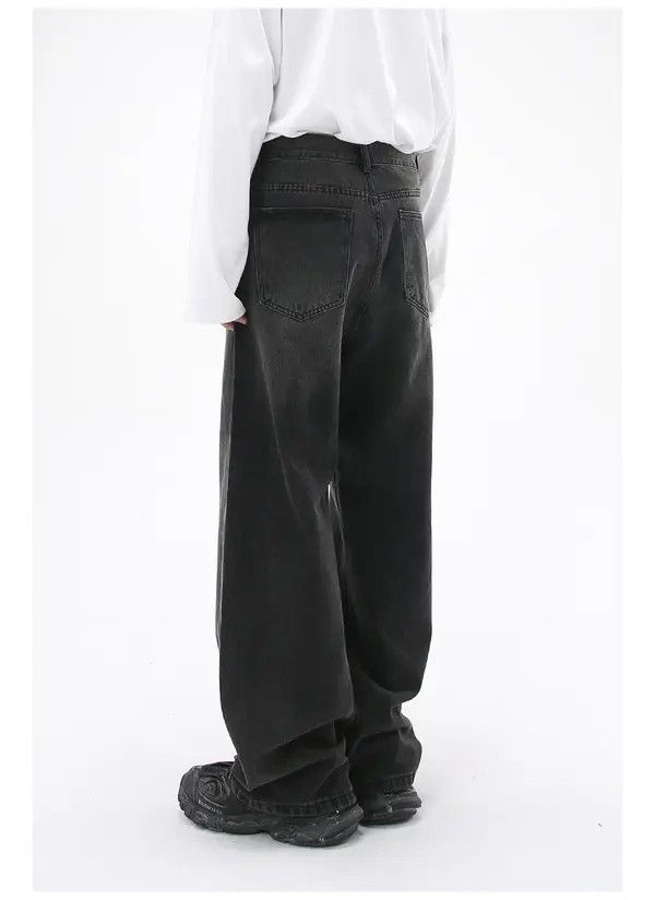 Japanese Brand Maki Black grey loose straight wide-leg washed jeans Size US 32 / EU 48 - 5 Thumbnail