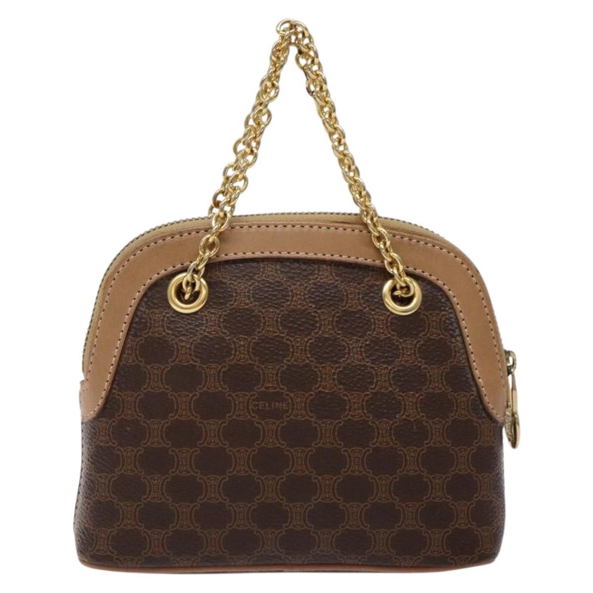 CELINE Macadam Canvas Chain Mini Hand Bag Pvc Leather Brown