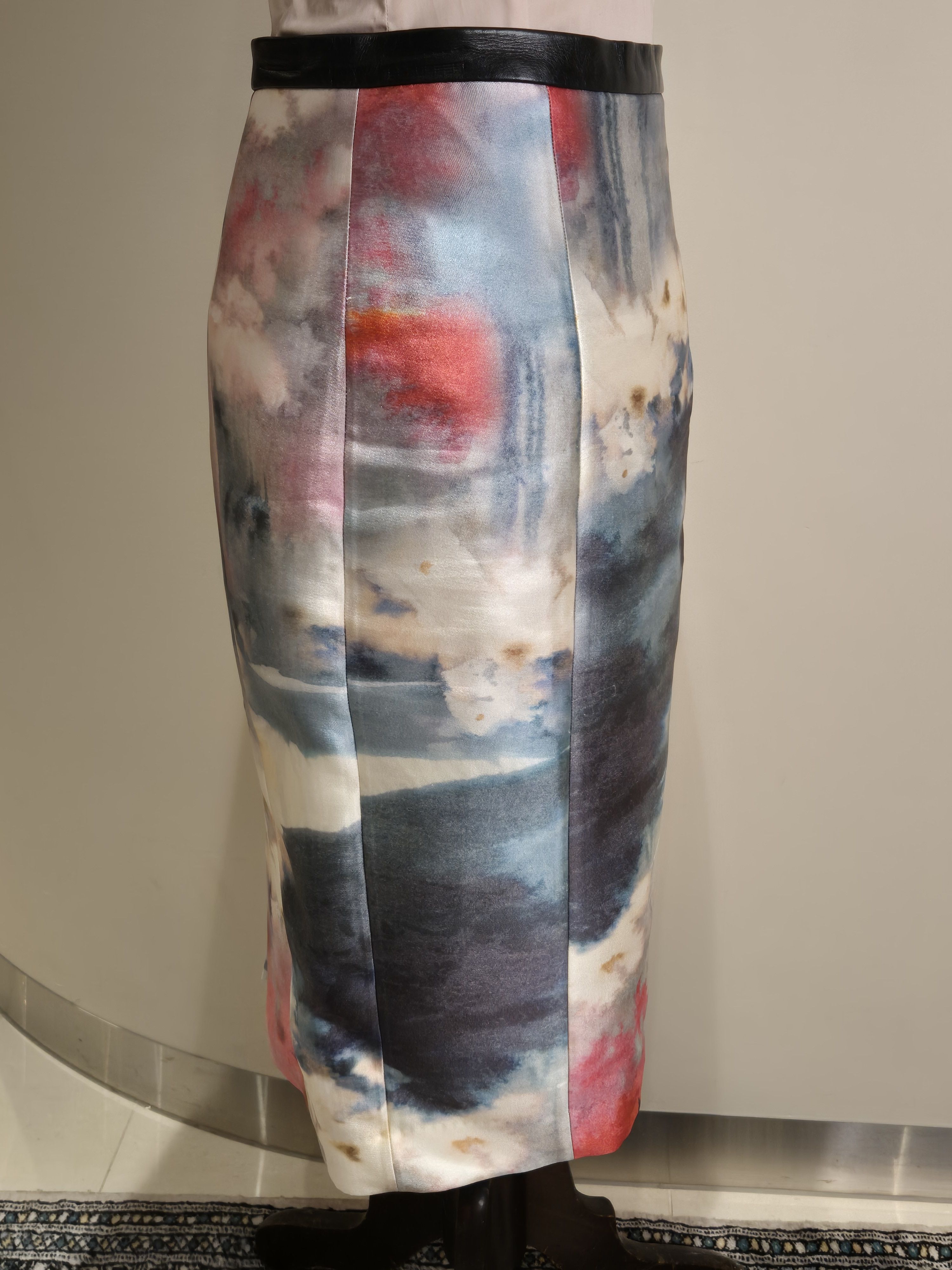 Designer Honor NYC mid length silk/leather pink/multicoloured skirt Size 27" / US 4 / IT 40 - 4 Thumbnail