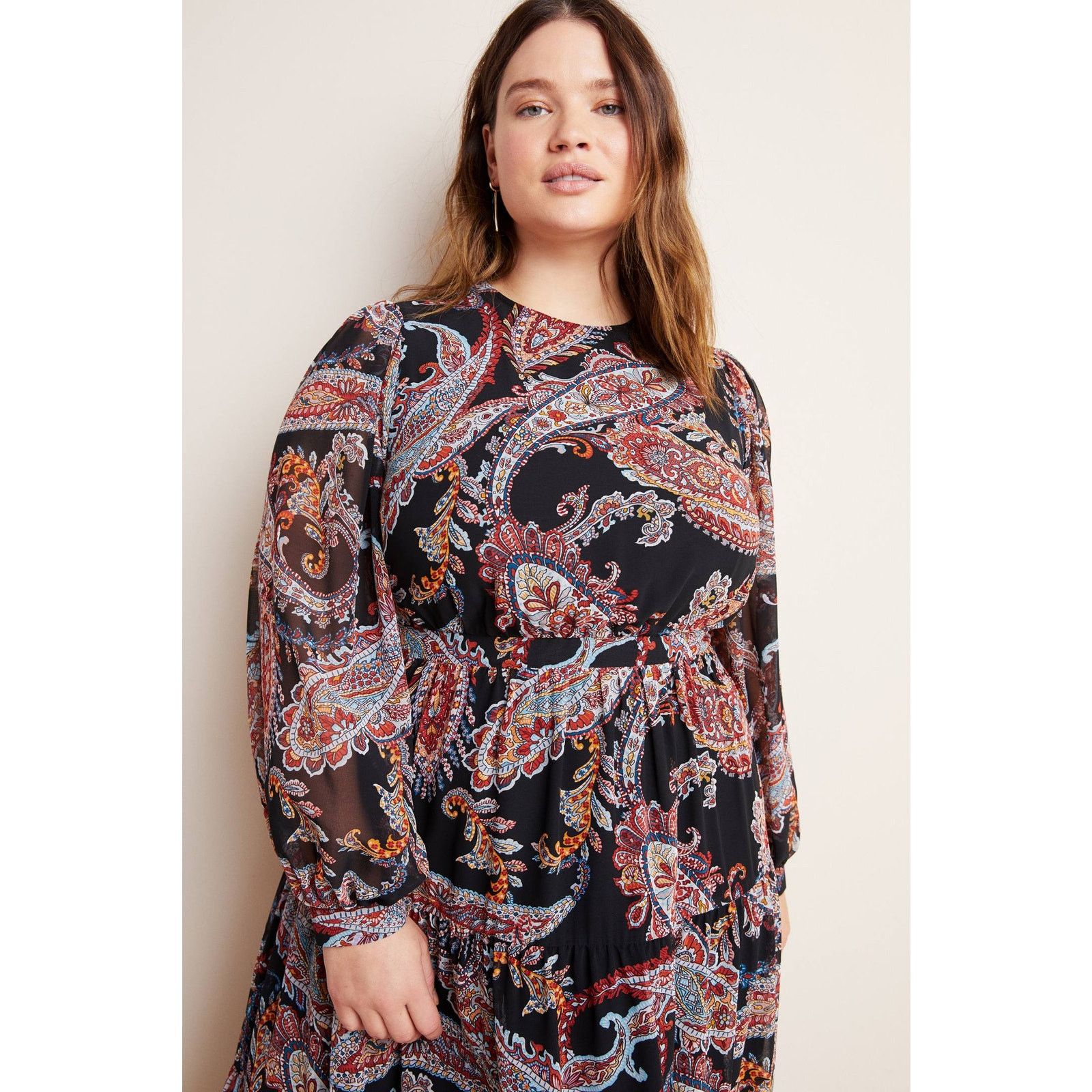 Anthropologie New Paisley Long Sleeve Maxi Dress $178 PLUS 16W Black Size XXL / US 16-18 / IT 52-54 - 3 Thumbnail