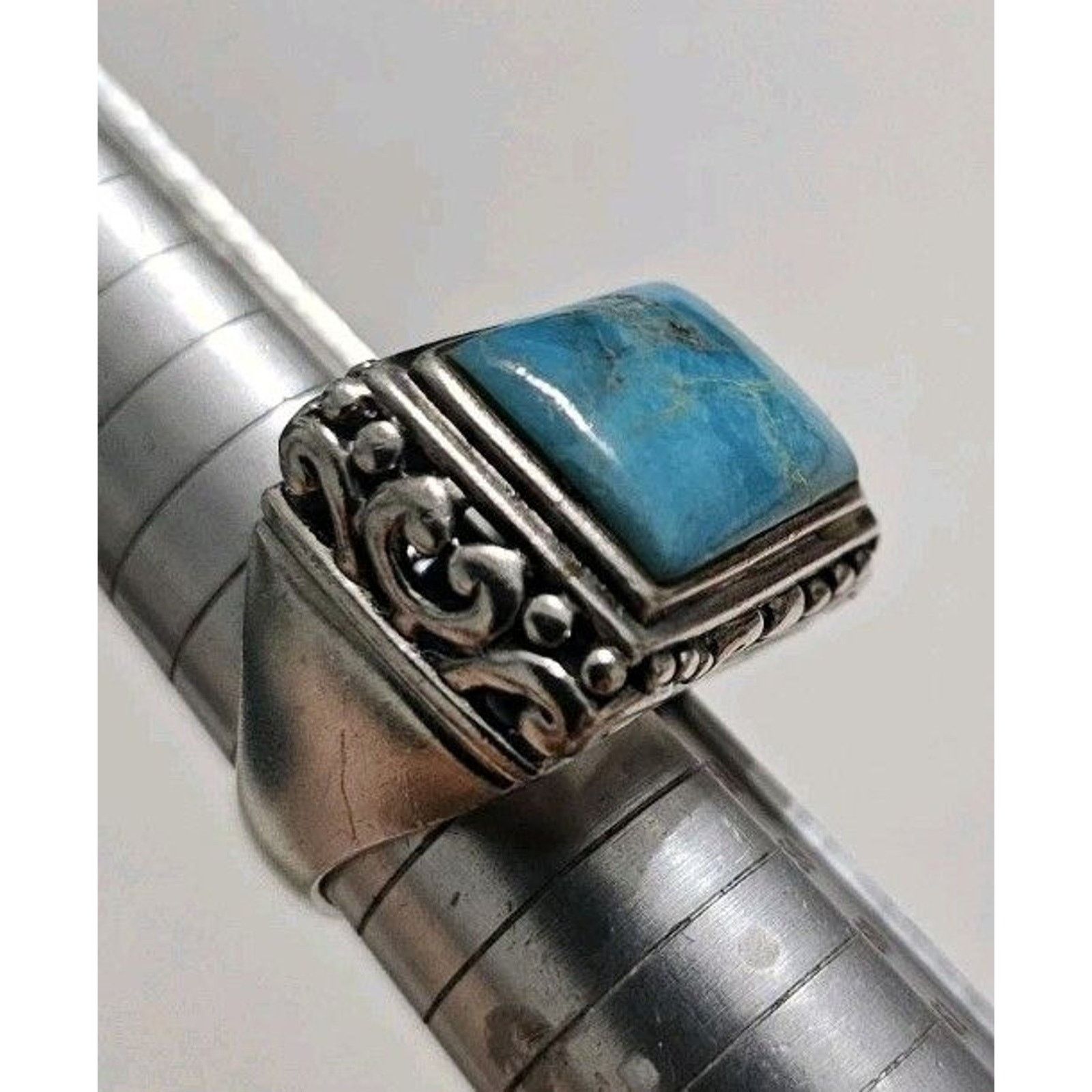 Other Sterling Silver Turquoise Filigree Dome Ring Size 7.5 Size ONE SIZE - 3 Thumbnail