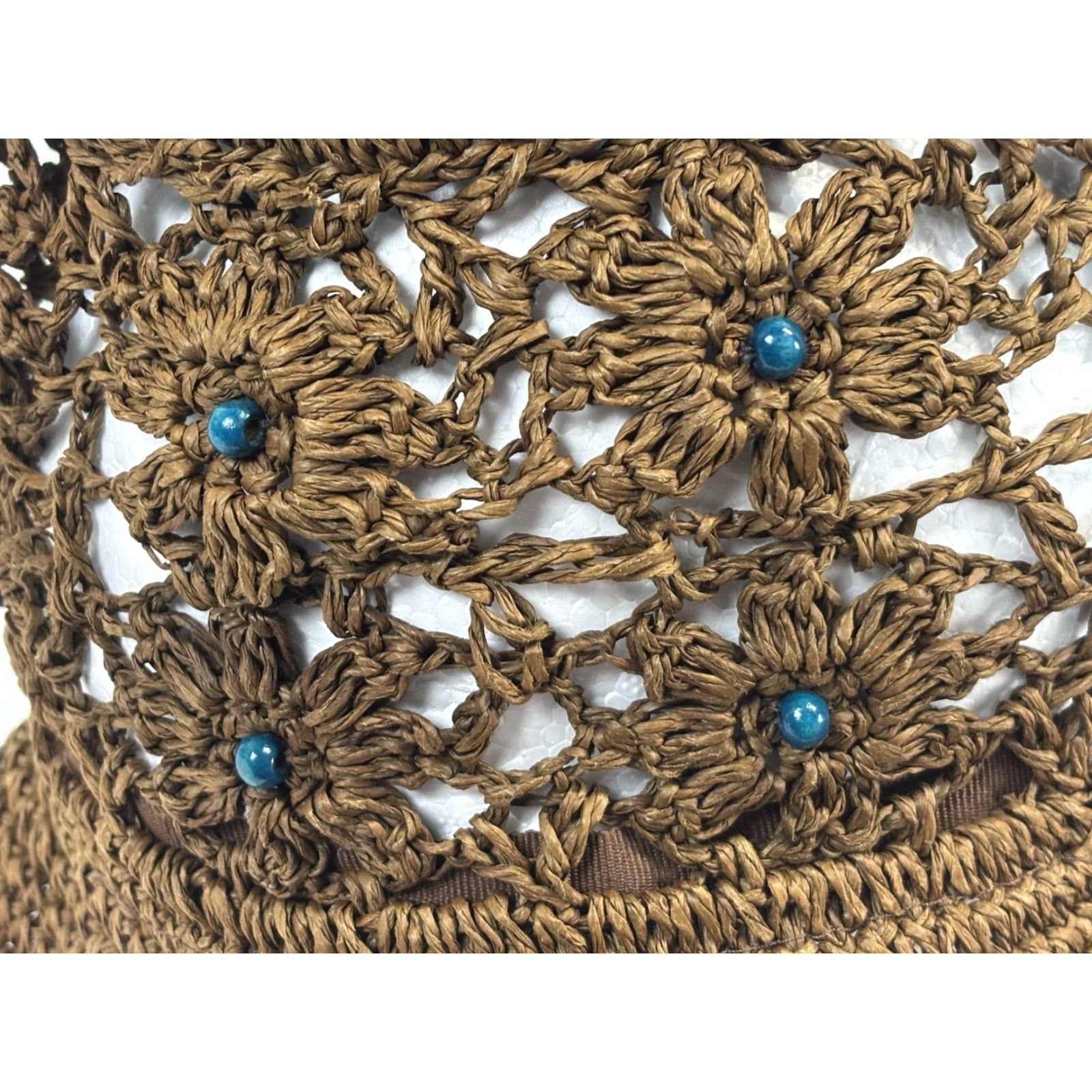 Vintage Unbranded Hat Bucket Crochet Raffia Bead Women’s Blue Brown One Size Y2K Hippie Indie Grunge Womens Size ONE SIZE - 6 Thumbnail