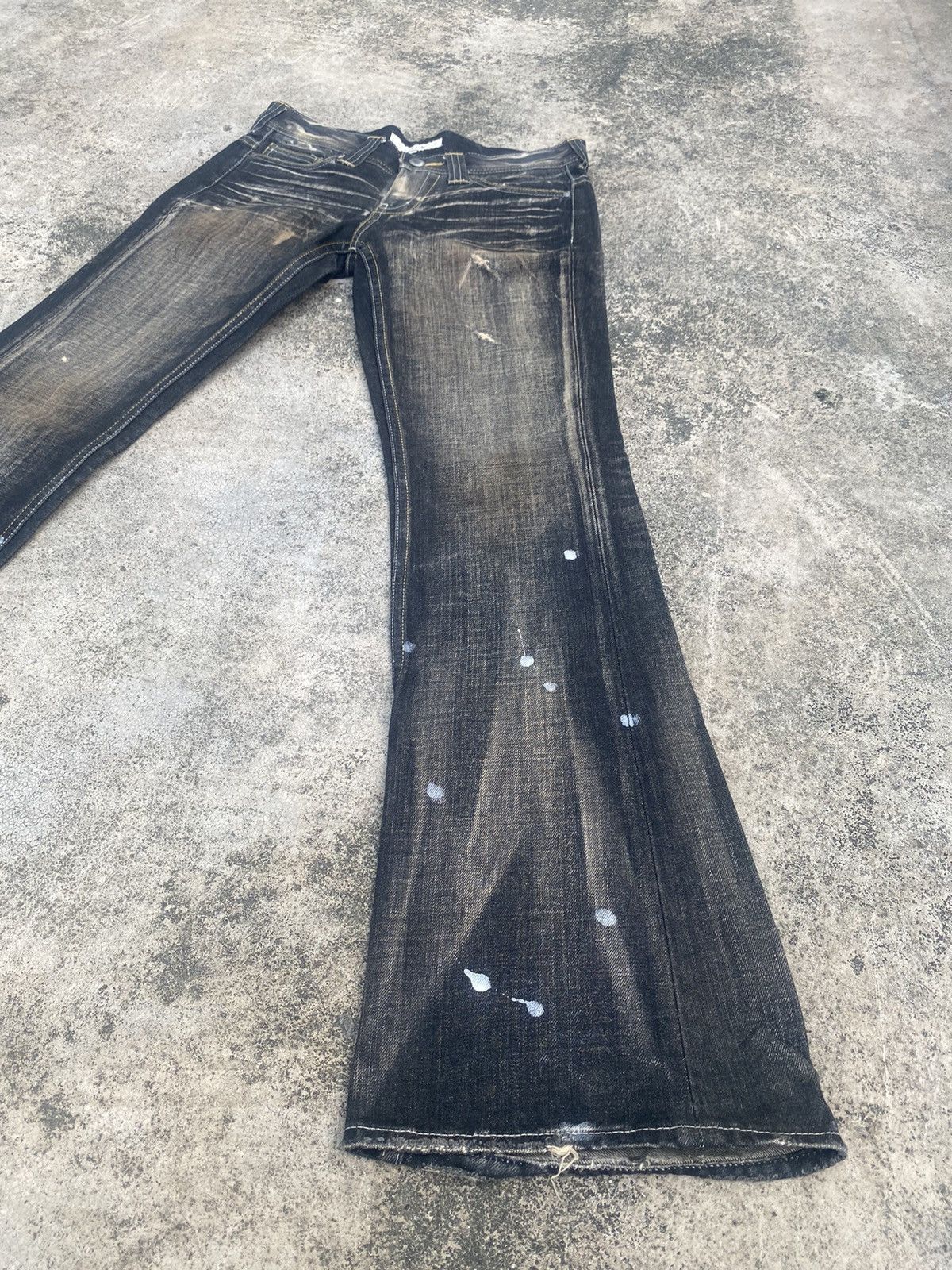 If Six Was Nine × Japanese Brand Flare Jeans Varosh Honeycomb Mud Painted Bootcut Size US 32 / EU 48 - 2 Thumbnail