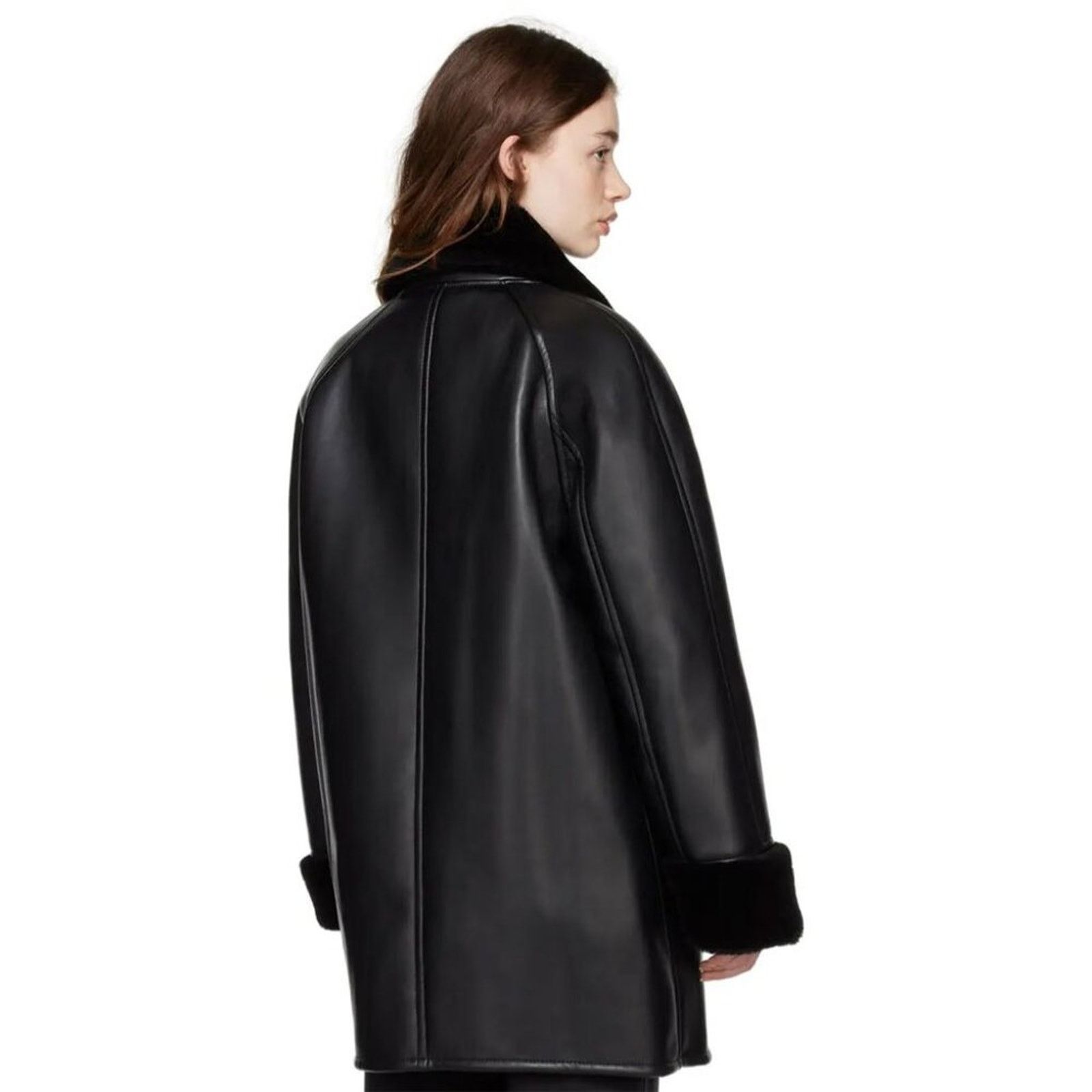 SSENSE DRAE Double-Breasted Black Faux-Leather Coat - Size 36 Size S / US 4 / IT 40 - 3 Thumbnail