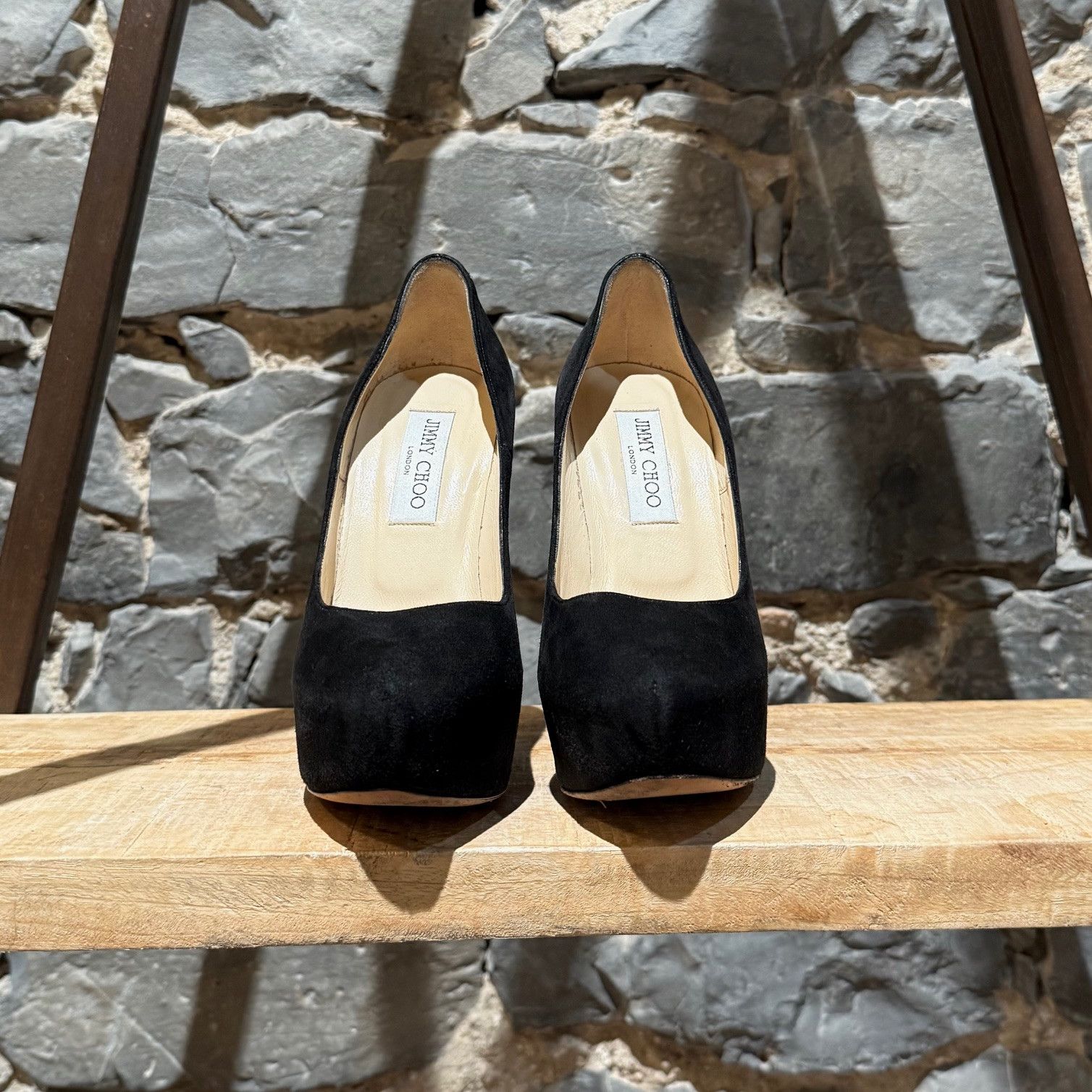 Jimmy Choo Jimmy Choo Black Suede Crystal Heels Platform Esam Pumps Size US 6.5 / IT 36.5 - 2 Thumbnail