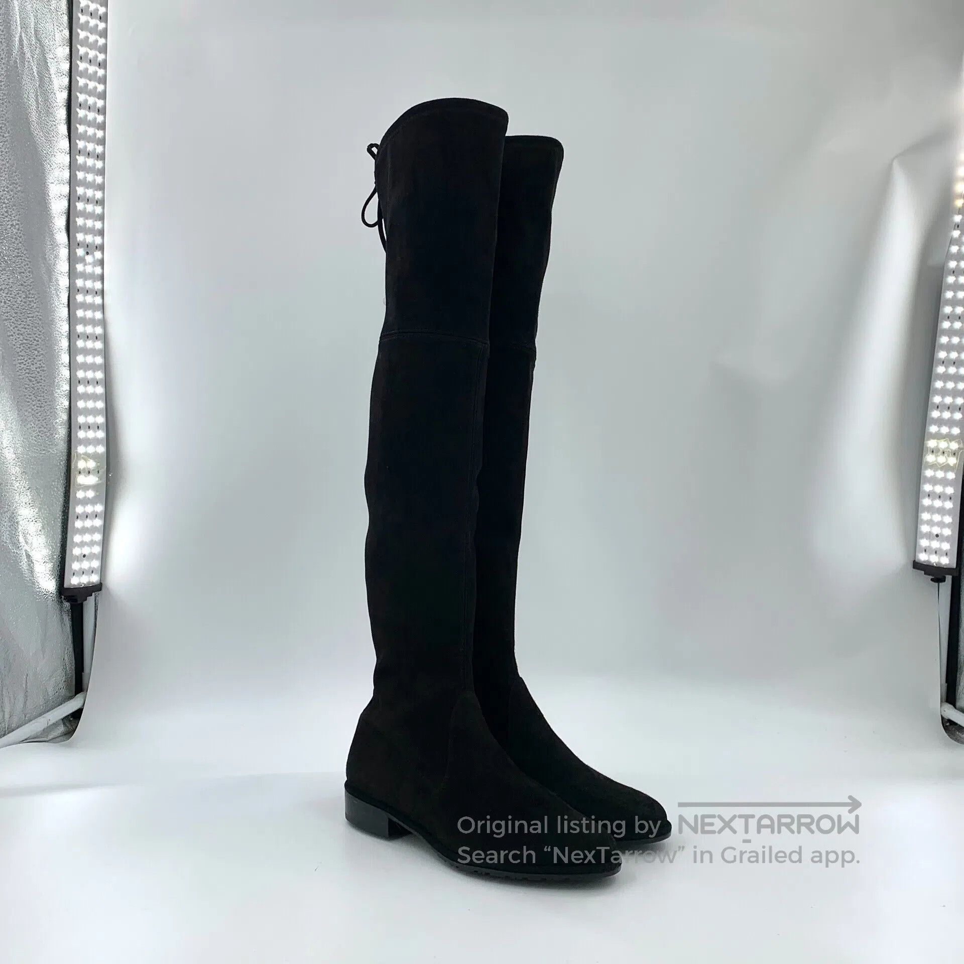Swarovski SW Black Suede Round Toe Flat Casual Tall Boots| Size US 5.5 / IT 35.5 - 2 Thumbnail