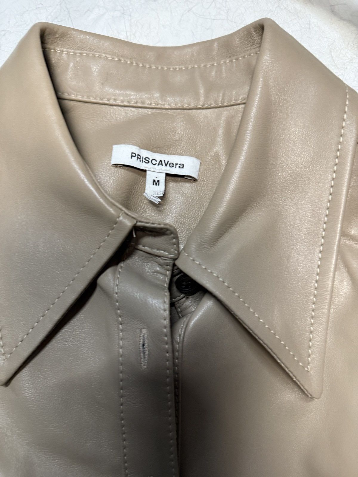 PRISCAVera Priscavera Taupe Fitted Leather Button Down Size M / US 6-8 / IT 42-44 - 3 Thumbnail