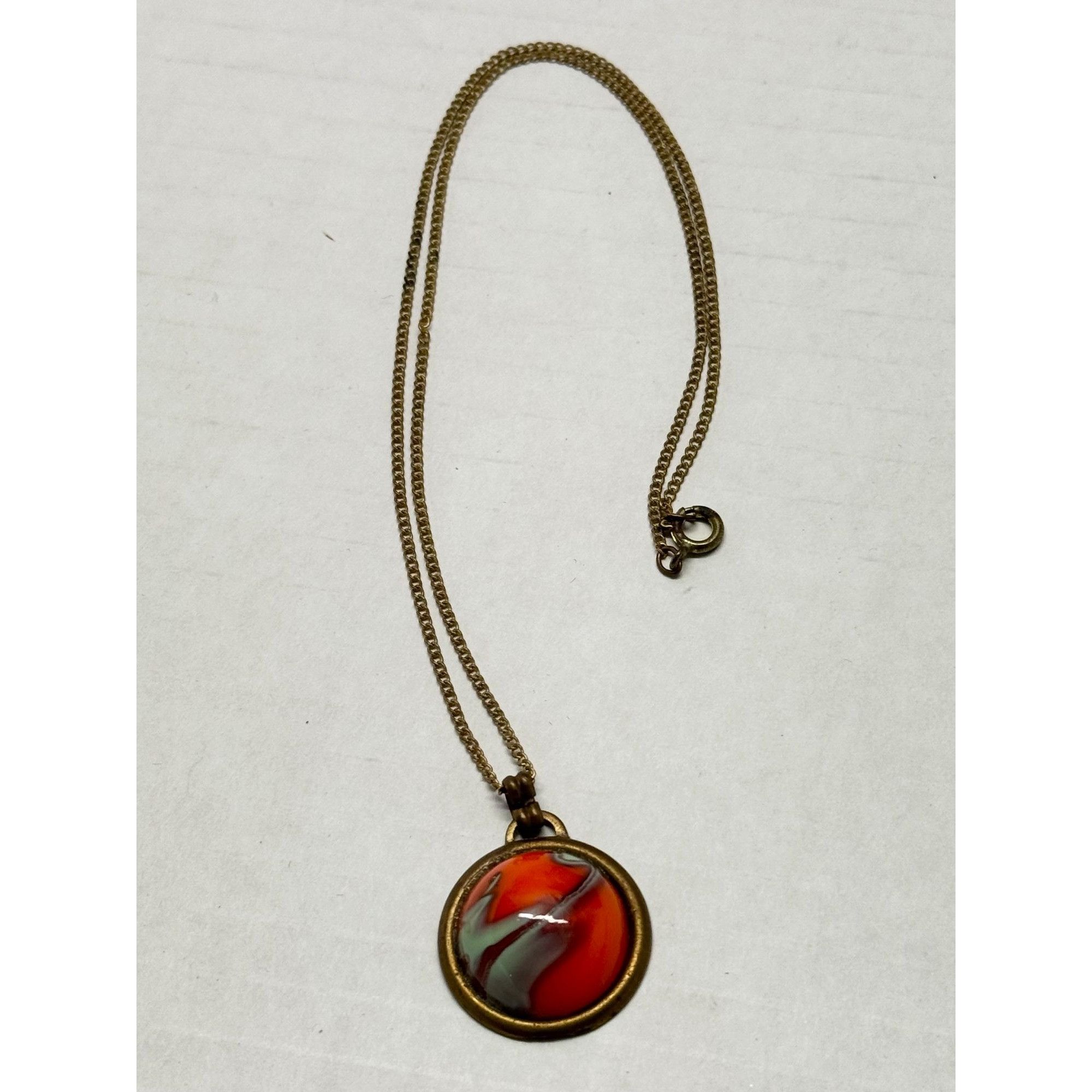Vintage Estate art deco orange art glass pendant charm necklace Size ONE SIZE - 1 Thumbnail