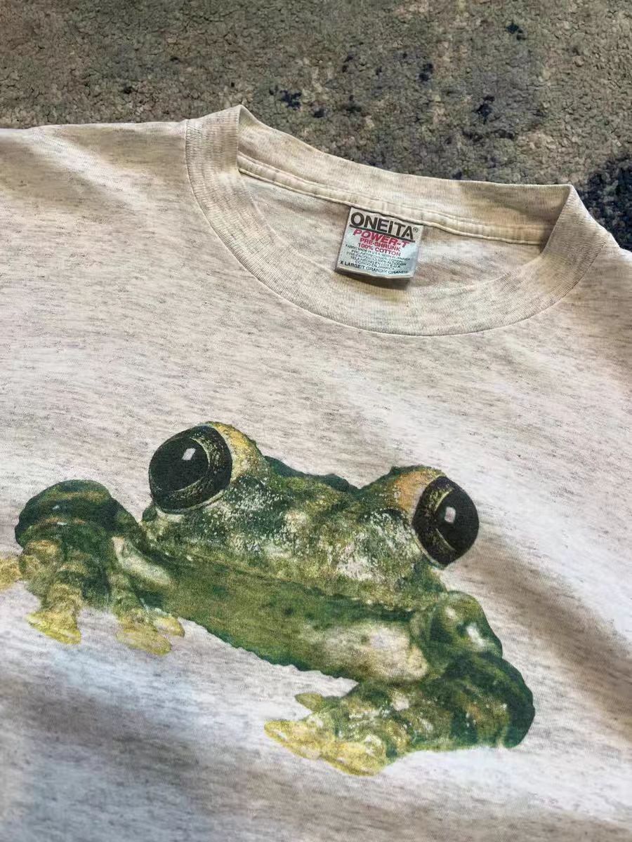 Vintage Casual Grey Frog Pattern Cotton Tshirt Size US M / EU 48-50 / 2 - 2 Thumbnail