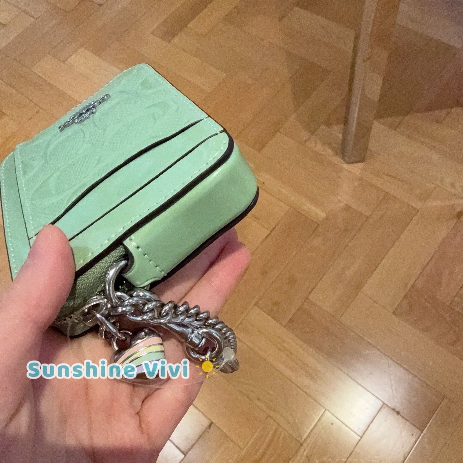 Coach NWT Coach Zip Card Case Leather Heart Charm CDQ15 Pale Green Size ONE SIZE - 4 Thumbnail