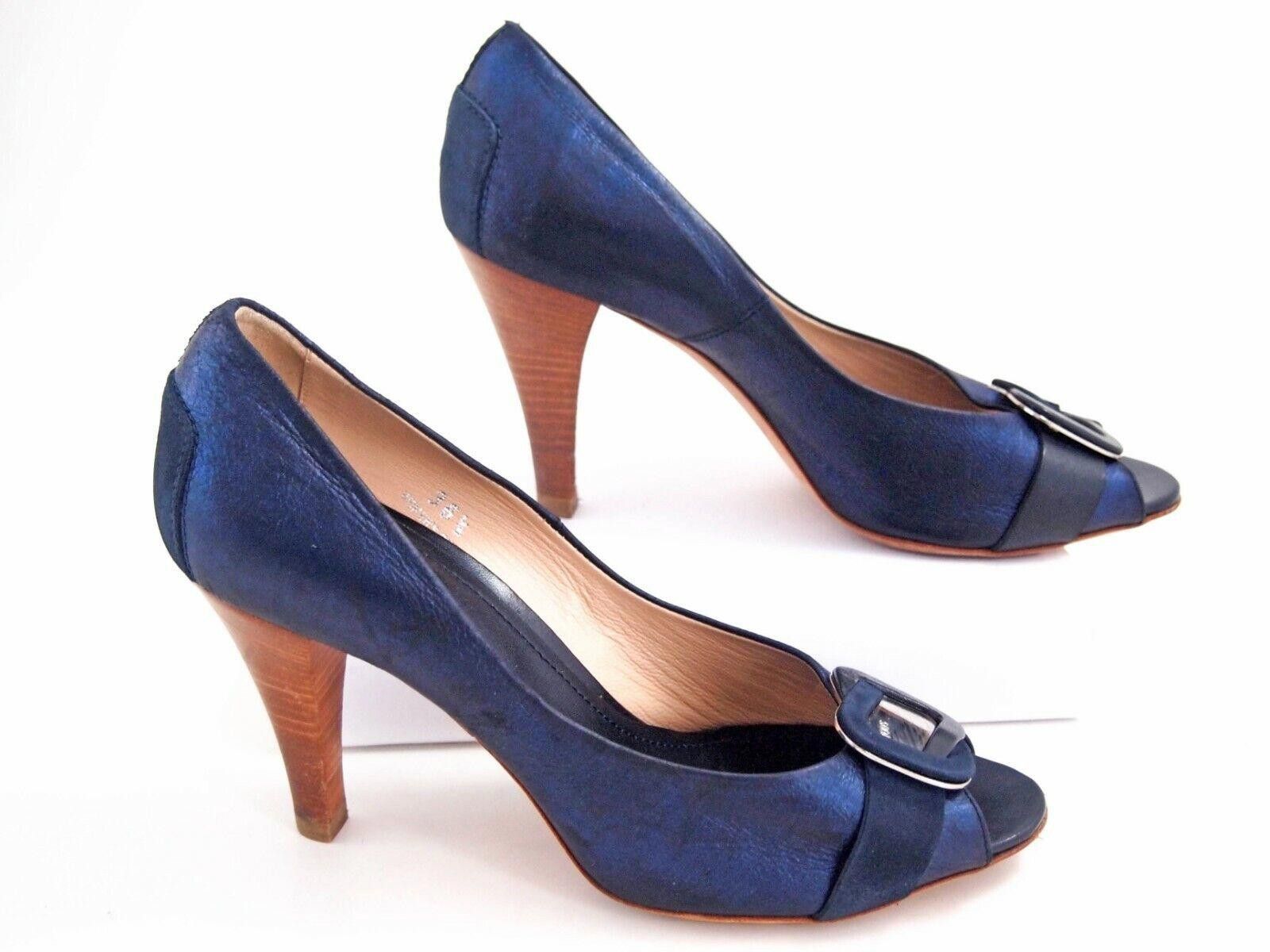Tod's Tod's Peep Toe Heels Blue Leather Womens 6.5 EU 36.5 Size US 6.5 / IT 36.5 - 2 Thumbnail