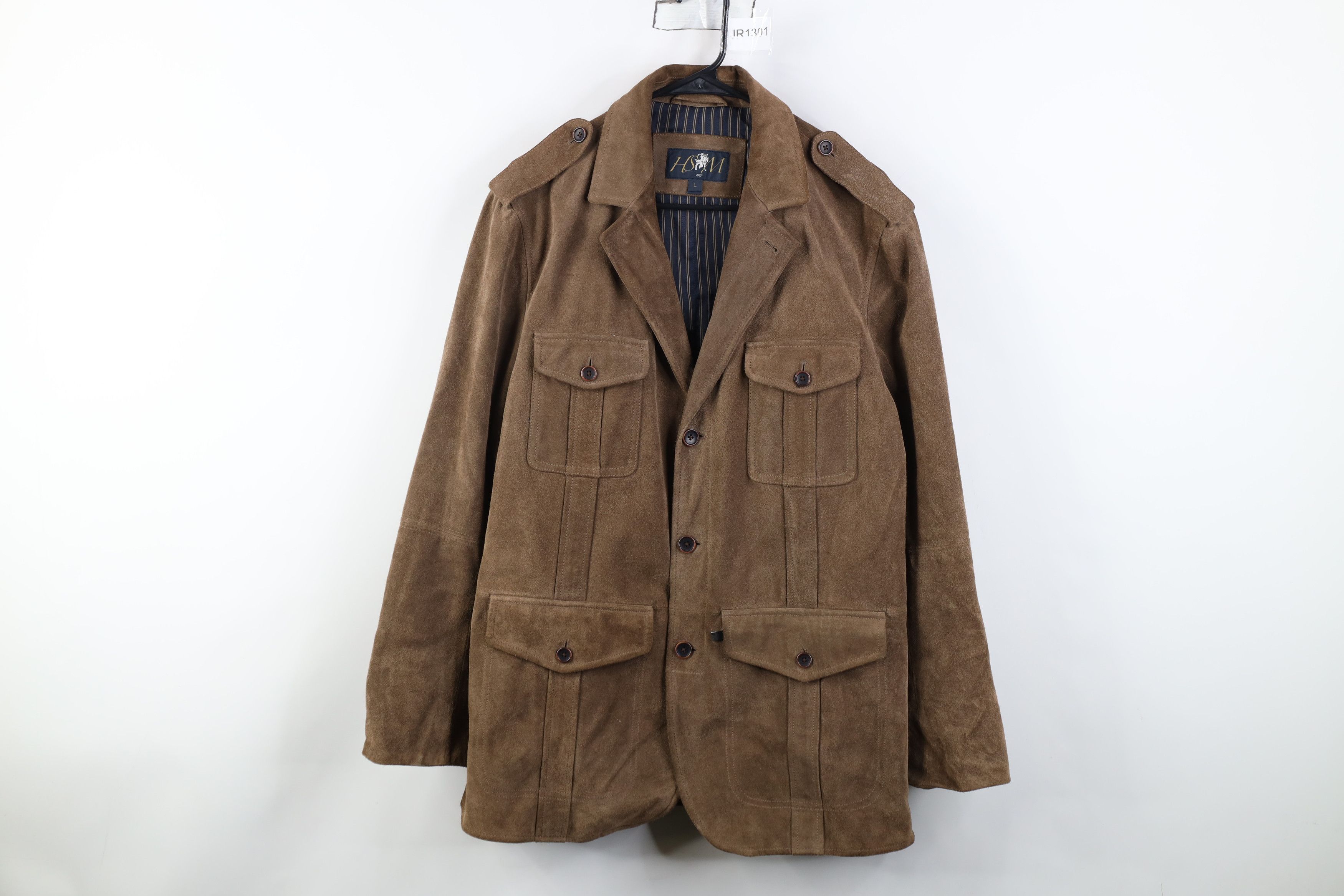 Vintage Vintage 90s Streetwear Suede Leather Military Blazer Jacket Size US L / EU 52-54 / 3 - 1 Thumbnail
