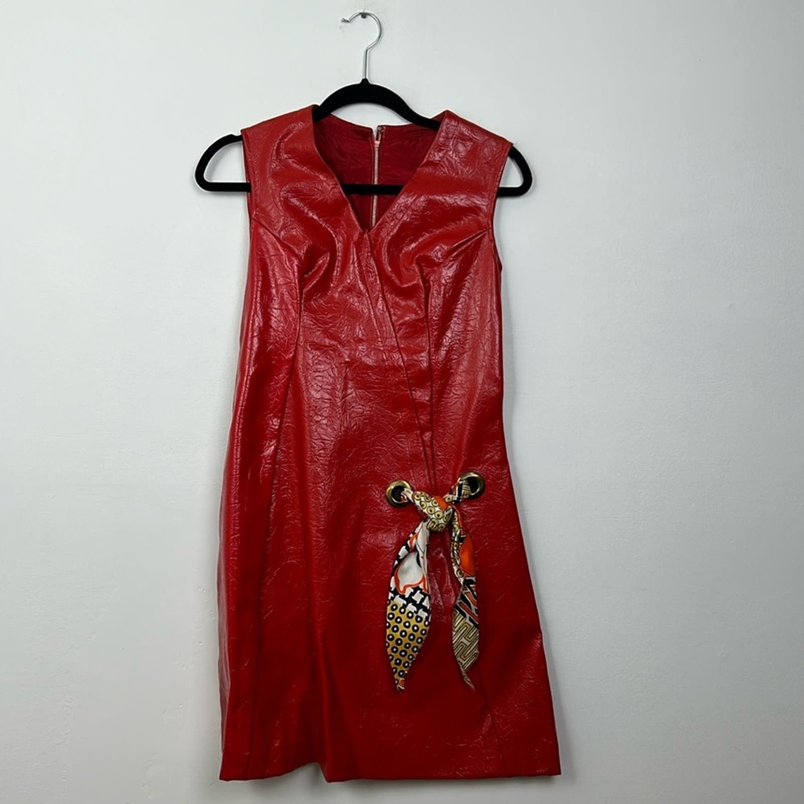 image of Vintage 1960S Red Crinkle Vinyl Gogo Mini Dress, Women's (Size Small)