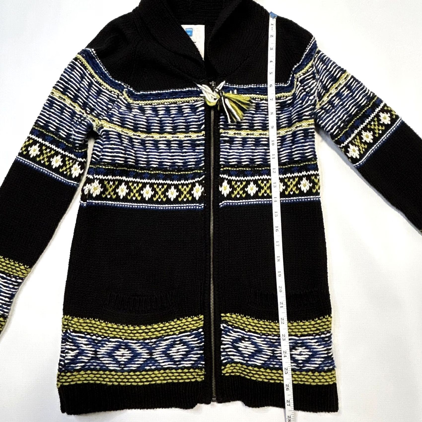 Arrow Sparrow Sweater Cardigan Womens XS Full Zip Wool Blend Boho Knit Black Long Sleeve Patch Pockets Zipper Tassel Size XS / US 0-2 / IT 36-38 - 7 Thumbnail