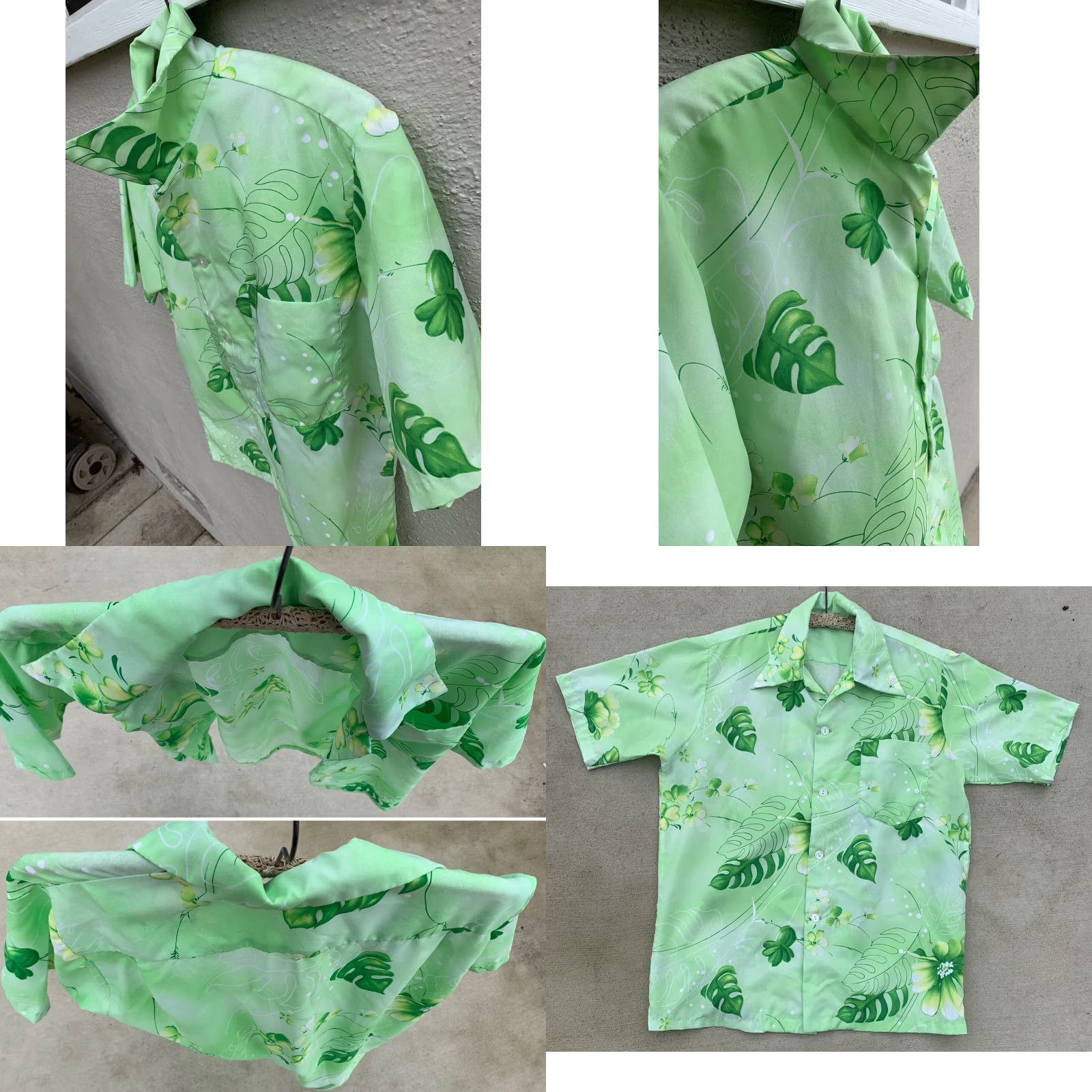J Brand VINTAGE Hookano Hawaiian Shirt Men M Green Floral Short Sleeve Button-Up 100% Polyester Tiki Aloha Size US M / EU 48-50 / 2 - 9 Thumbnail