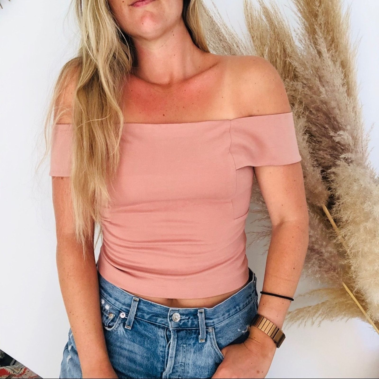Anthropologie ANTHROPOLOGIE DELETTA Blush Pink Ponte Crop Top Blouse Shirt Size S / US 4 / IT 40 - 2 Thumbnail